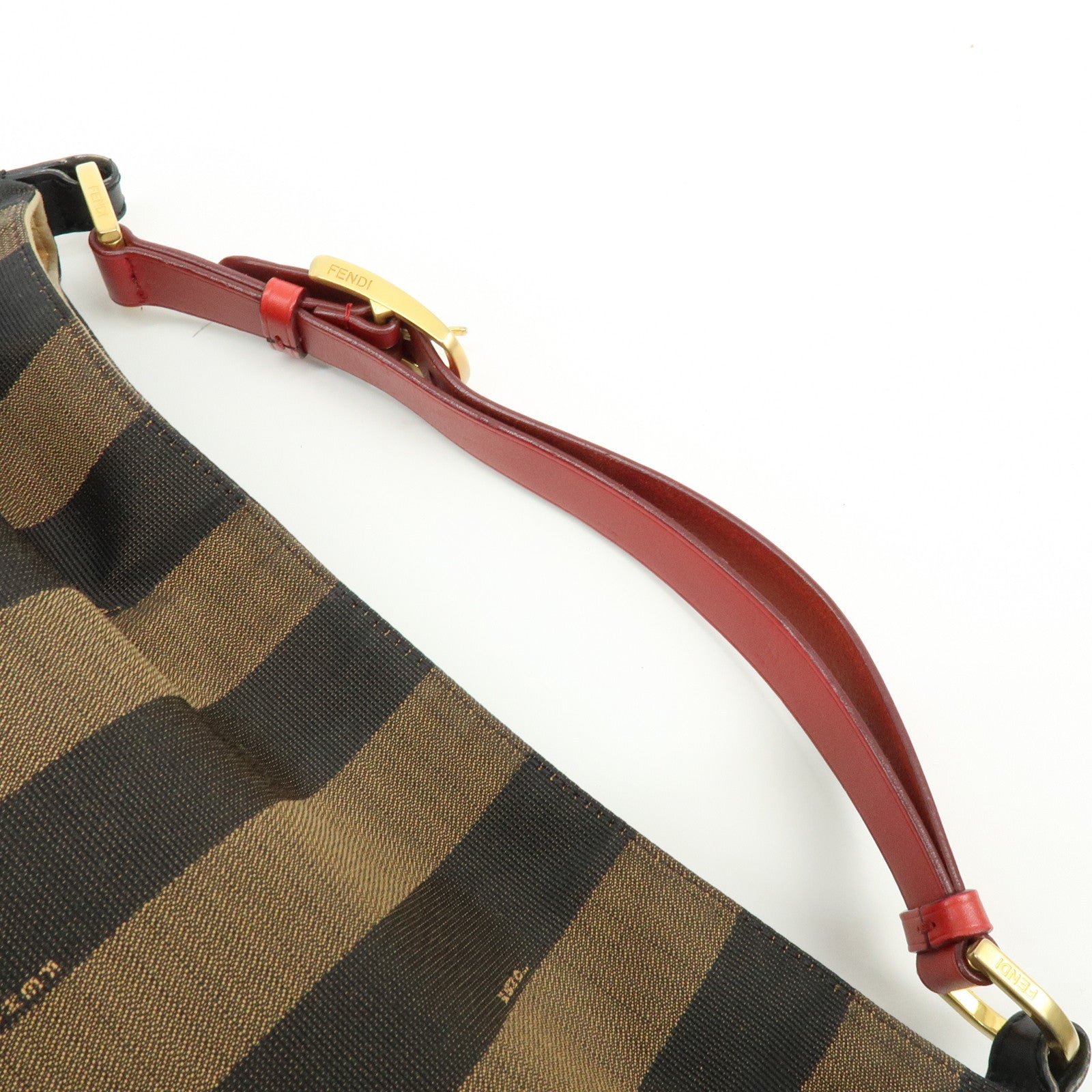 FENDI Pequin Canvas Leather Shoulder Bag Hand Bag Brown Red 8BR653