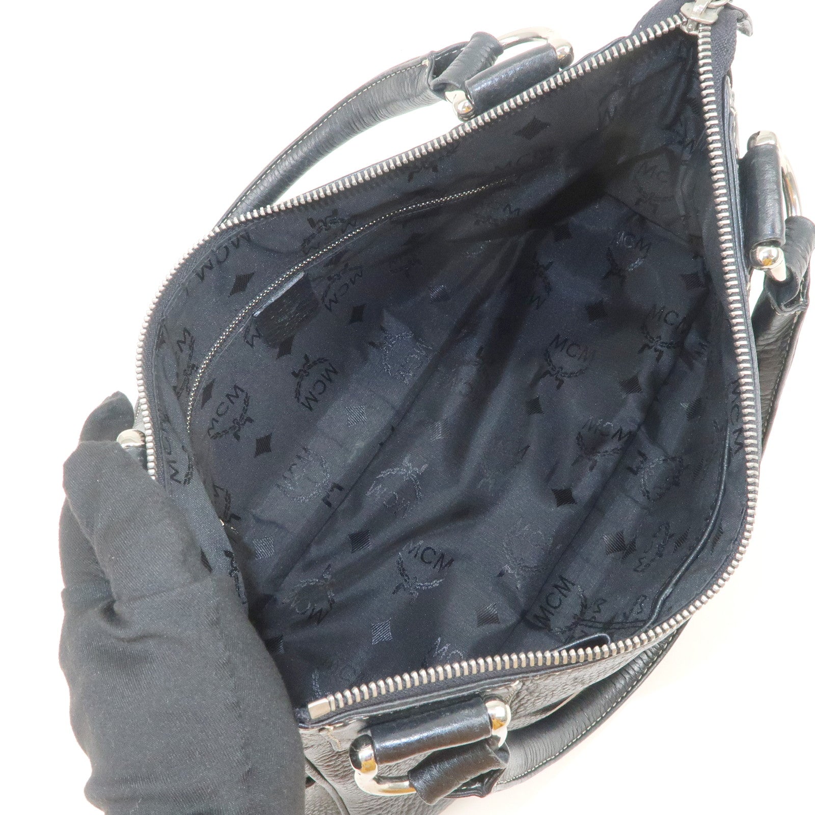 MCM Visetos Logo Leather Shoulder Bag Hand Bag Black