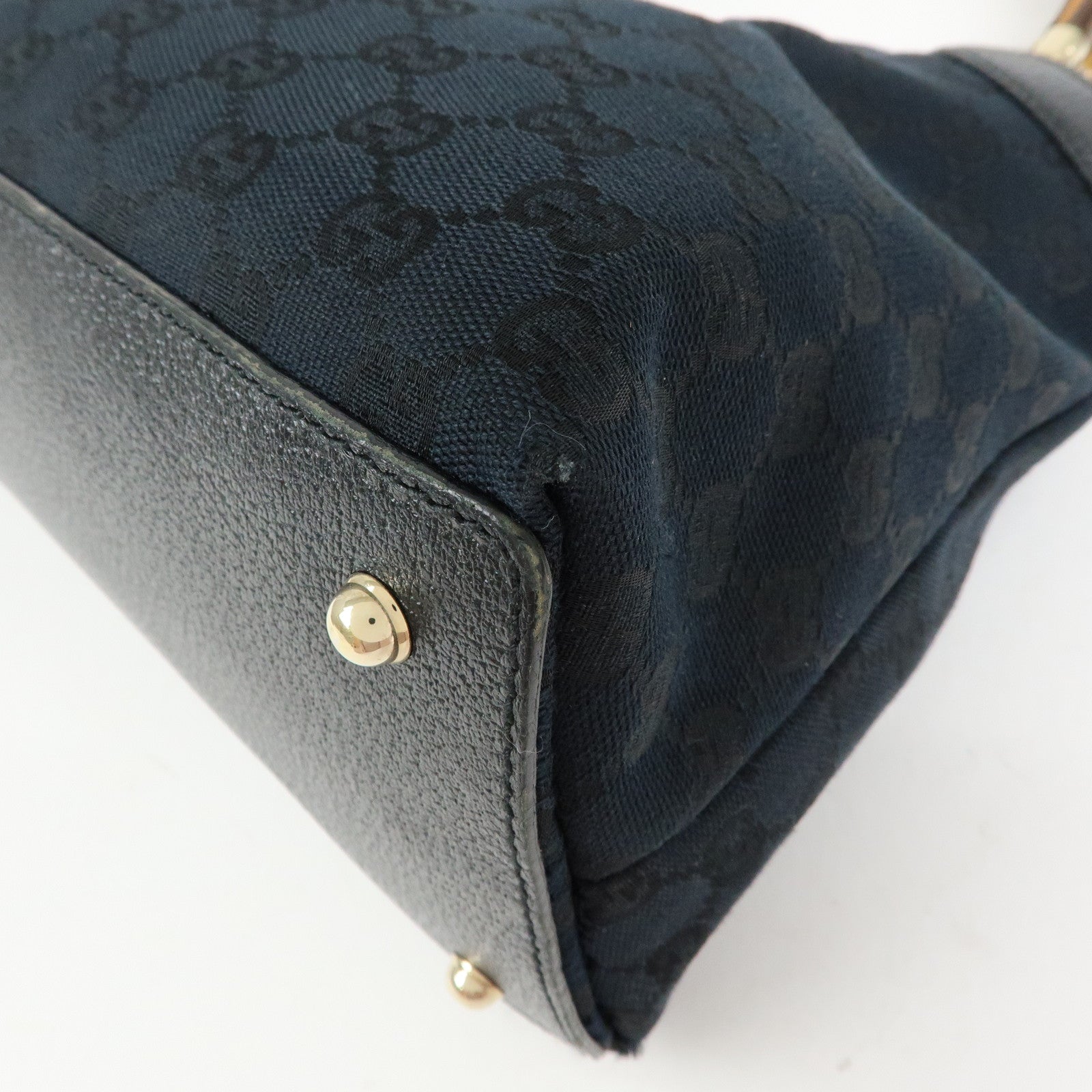 GUCCI Bamboo GG Canvas Leather Tote Bag Hand Bag Black 137395