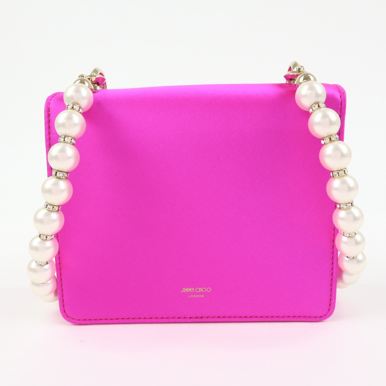 JIMMY CHOO Varenne Avenue Quad Satin Pearl Beads Shoulder Bag Pink