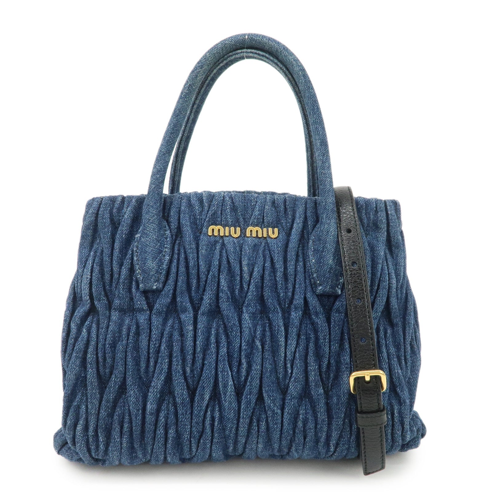 MIU MIU Matelasse Leather 2Way Shoulder Hand Bag Blue RN1069 Used