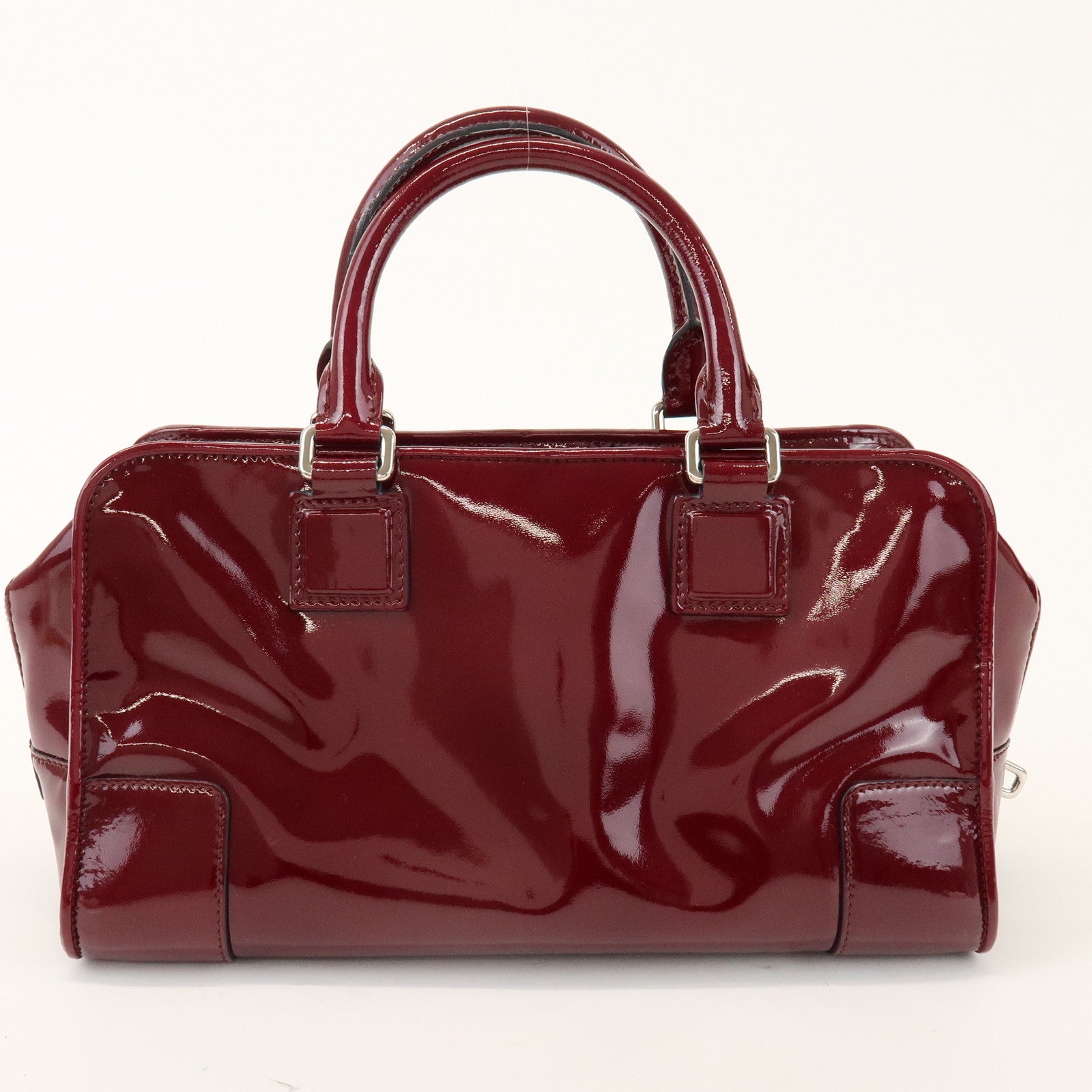 LOEWE Anagram Amazona 32 Patent Leather Hand Bag Burgundy