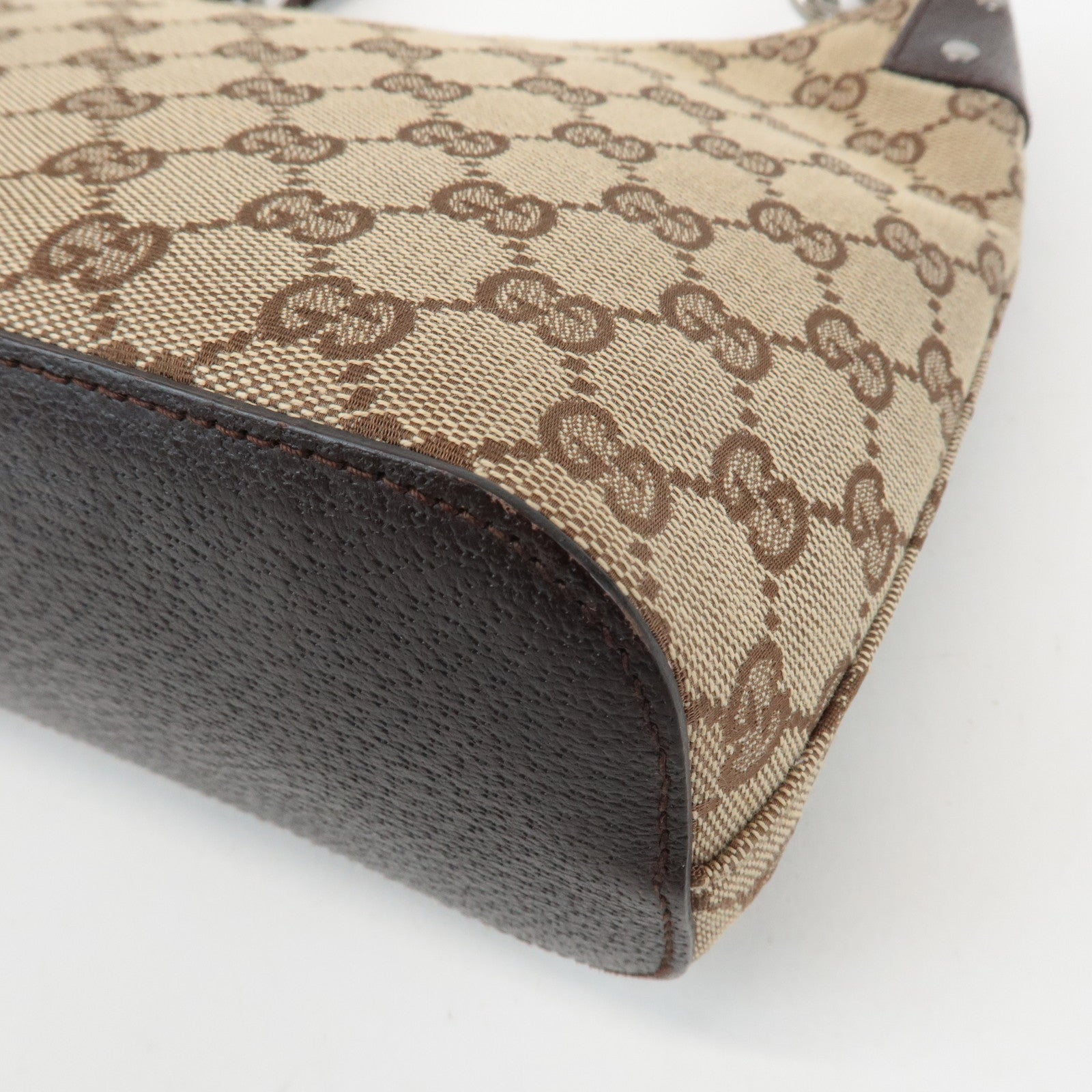 GUCCI GG Canvas Leather Shoulder Bag Hand Bag Beige Dark Brown 115002 Used