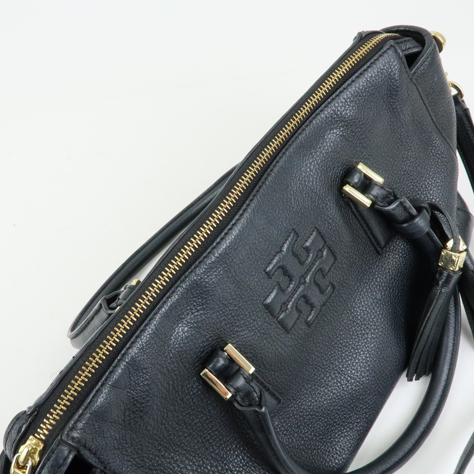 TORY BURCH Double T Leather 2Way Bag Shoulder Hand Bag Black