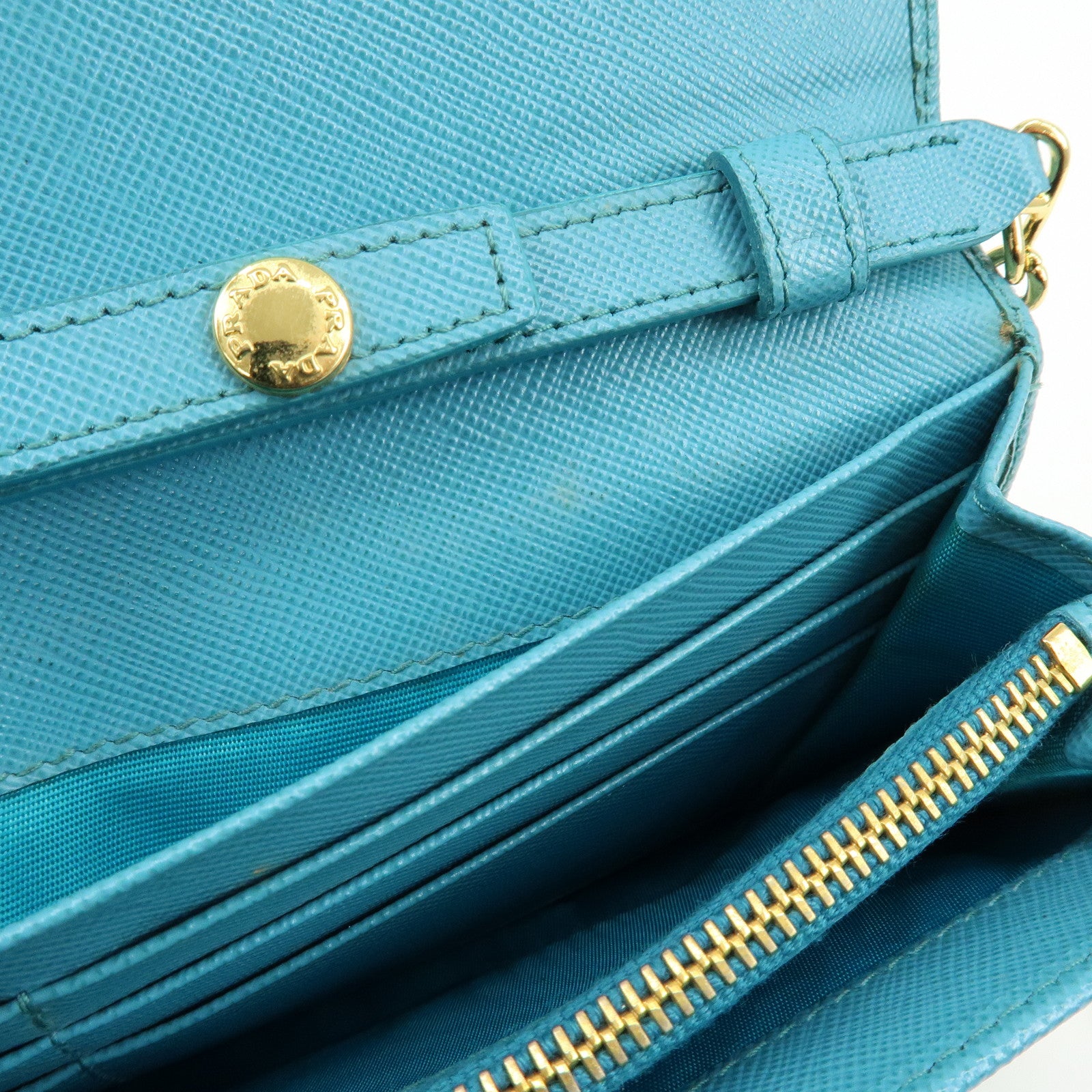 PRADA Saffiano Leather Chain Wallet Shoulder Bag Blue 1M1290