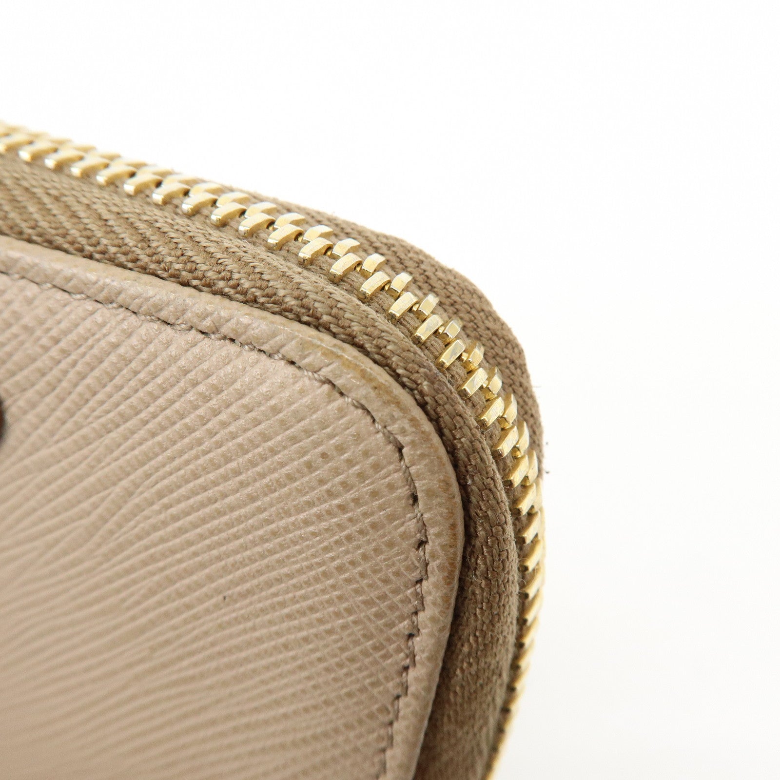 PRADA Triangle Logo Saffiano Leather Round Zippy Compact Wallet