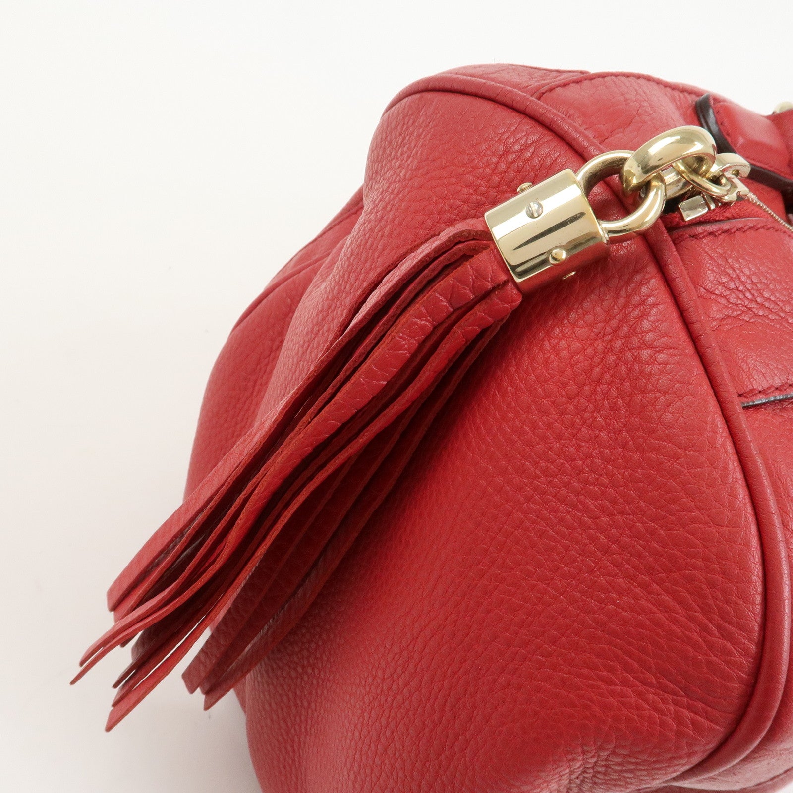 GUCCI SOHO Interlocking G Leather Boston Bag Hand Bag Red 282302