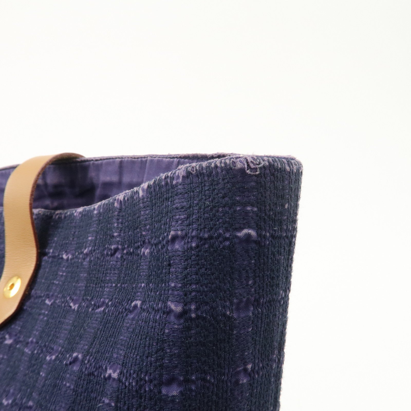 HERMES Leather Canvas Amedabad GM Tote Bag Hand Bag Navy Purple Used