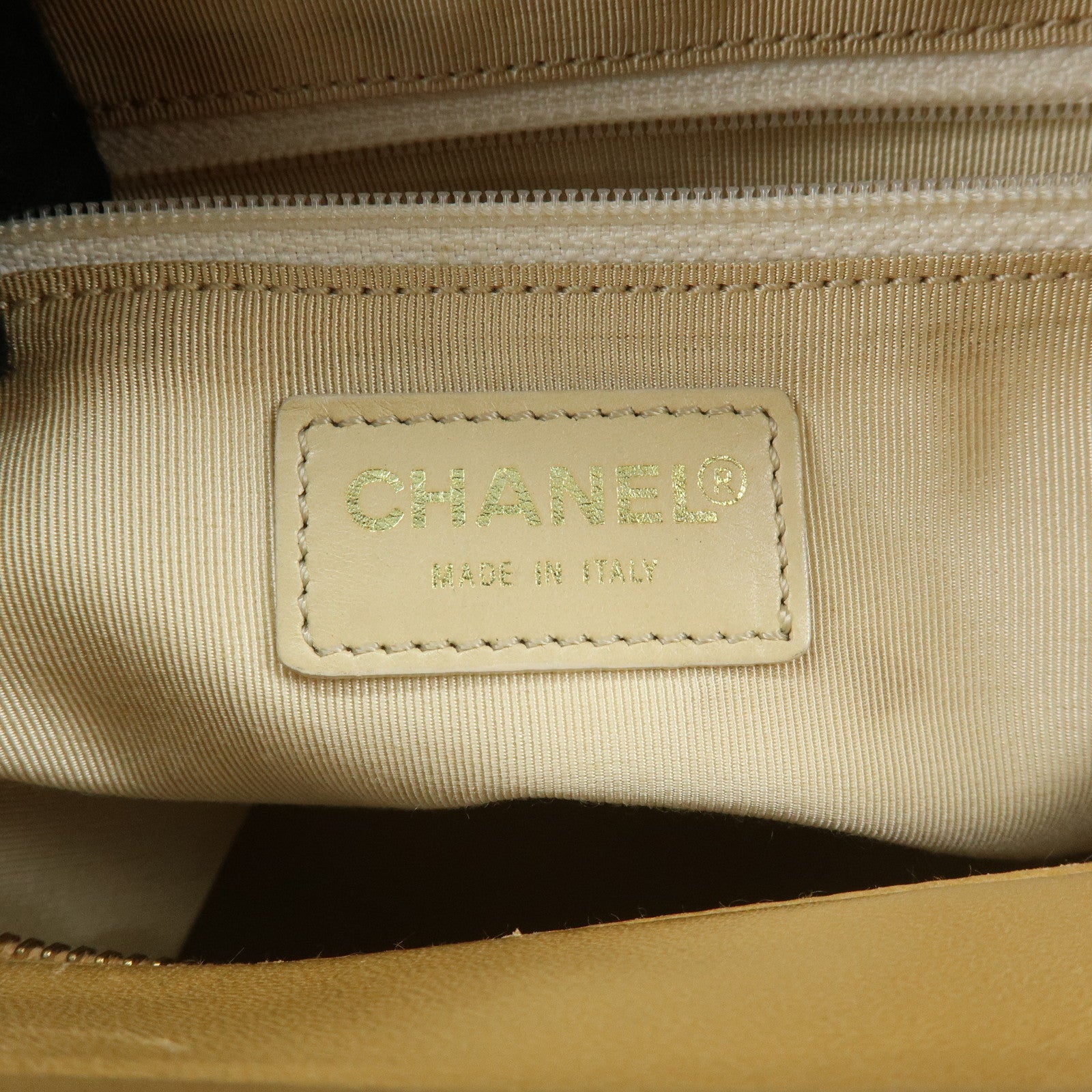 CHANEL Chocolate Bar Lamb Skin Tote Bag Hand Bag Beige A17809