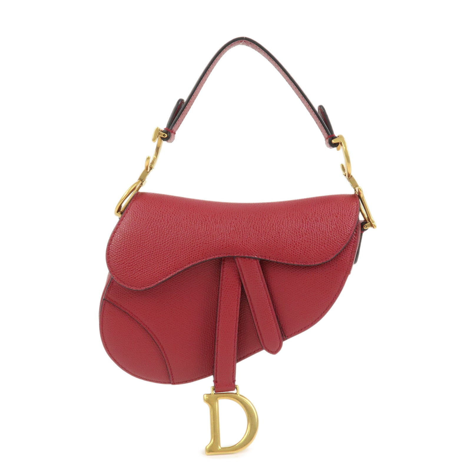 Christian Dior CD Logo Leather Saddle Bag Mini Hand Bag Red