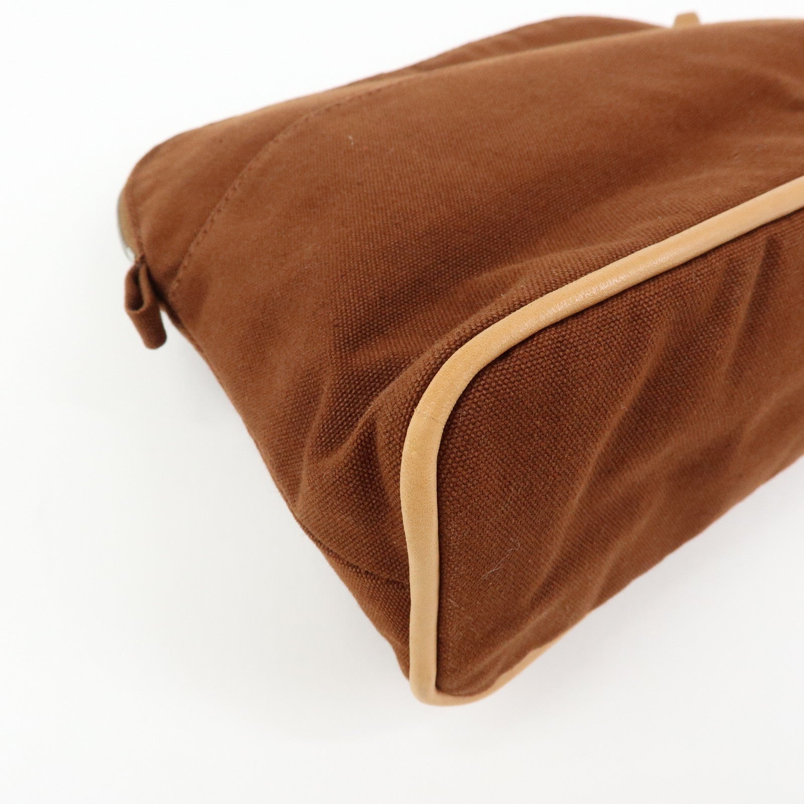 HERMES Bolide MM Cotton Leather Cosmetic Pouch Brown Beige