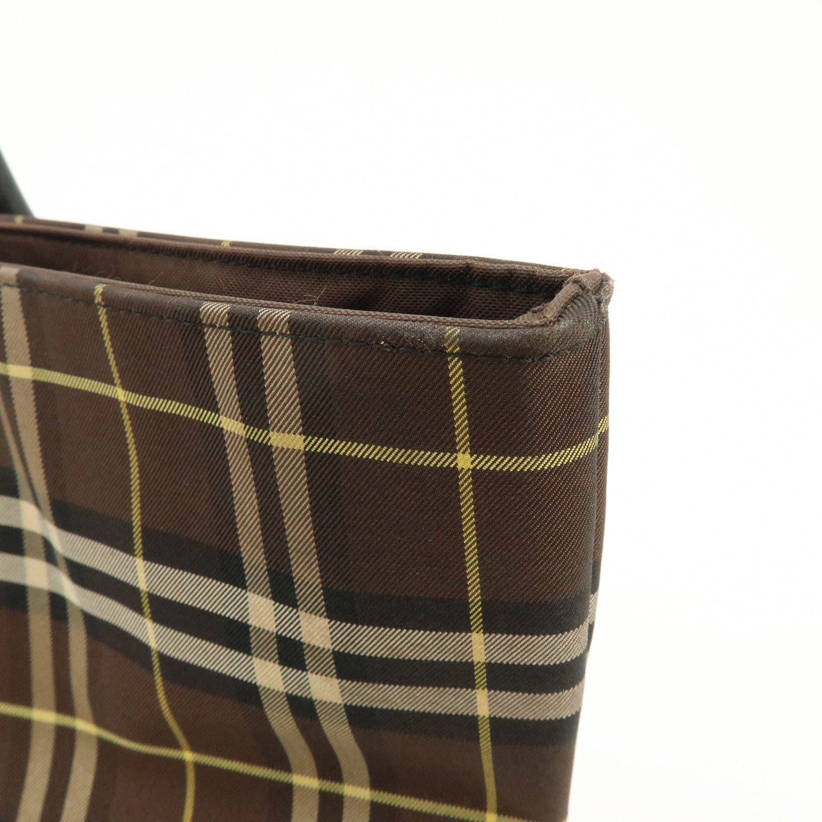 BURBERRY Blue Label Canvas Leather Plaid Tote Bag Hand Bag Brown