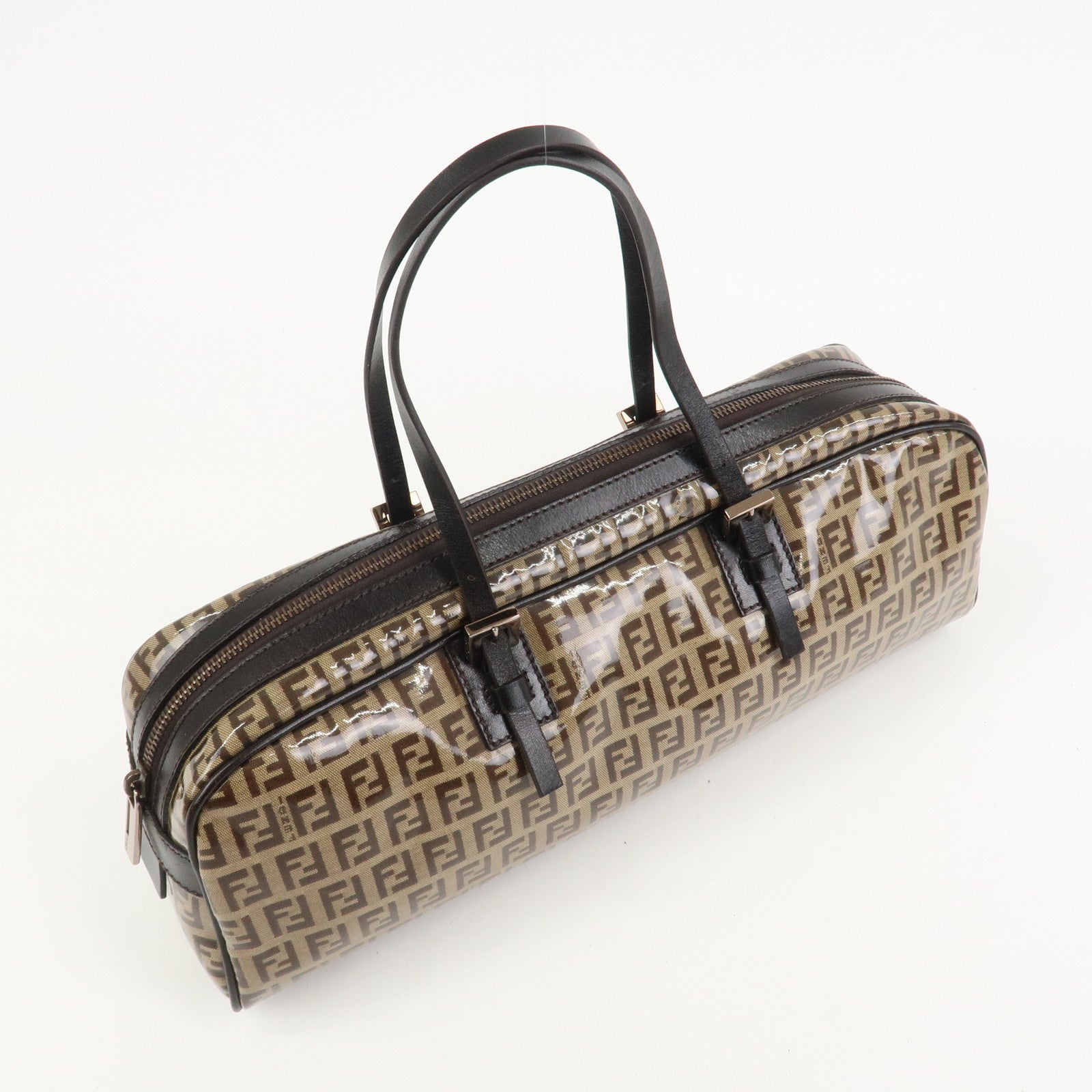 FENDI Zucchino PVC Leather Shoulder Bag Hand Bag Brown 8BL006