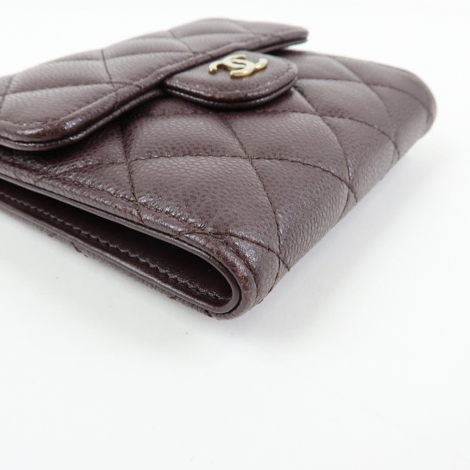 CHANEL Matelasse Caviarskin Small Tri-fold Wallet Brown AP0231