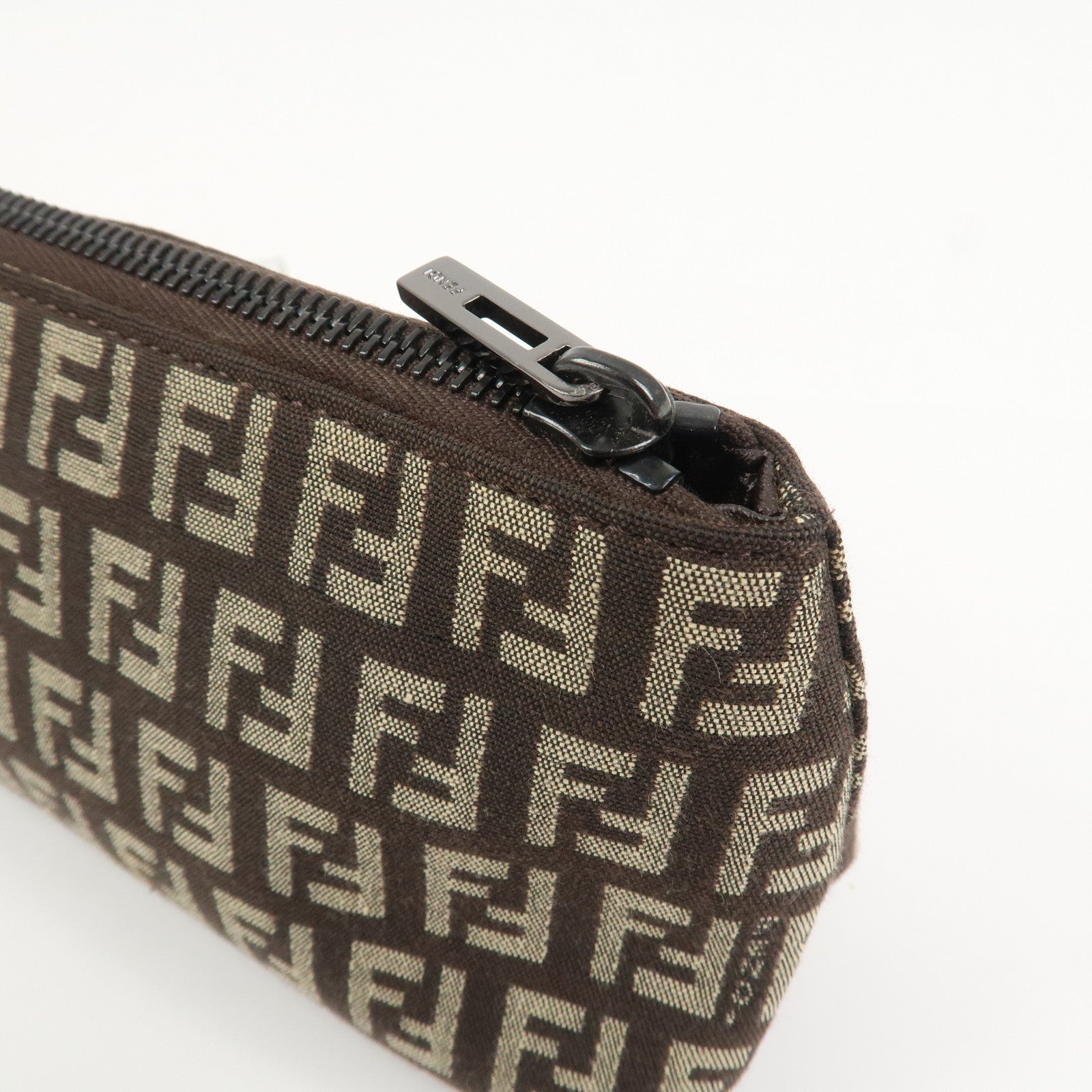 FENDI Zucchino Canvas Leather Cosmetic Pouch Makeup Pouch 7N0038