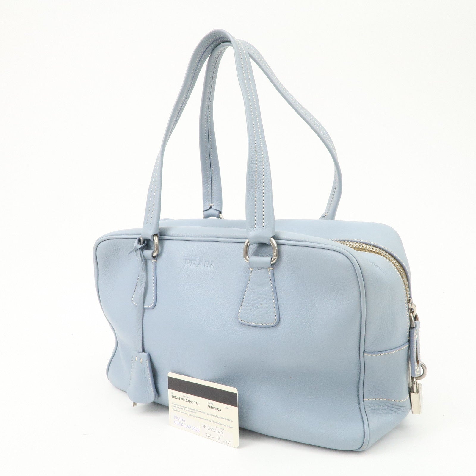 PRADA Leather Boston Bag Shoulder Bag Blue BR2246 Used