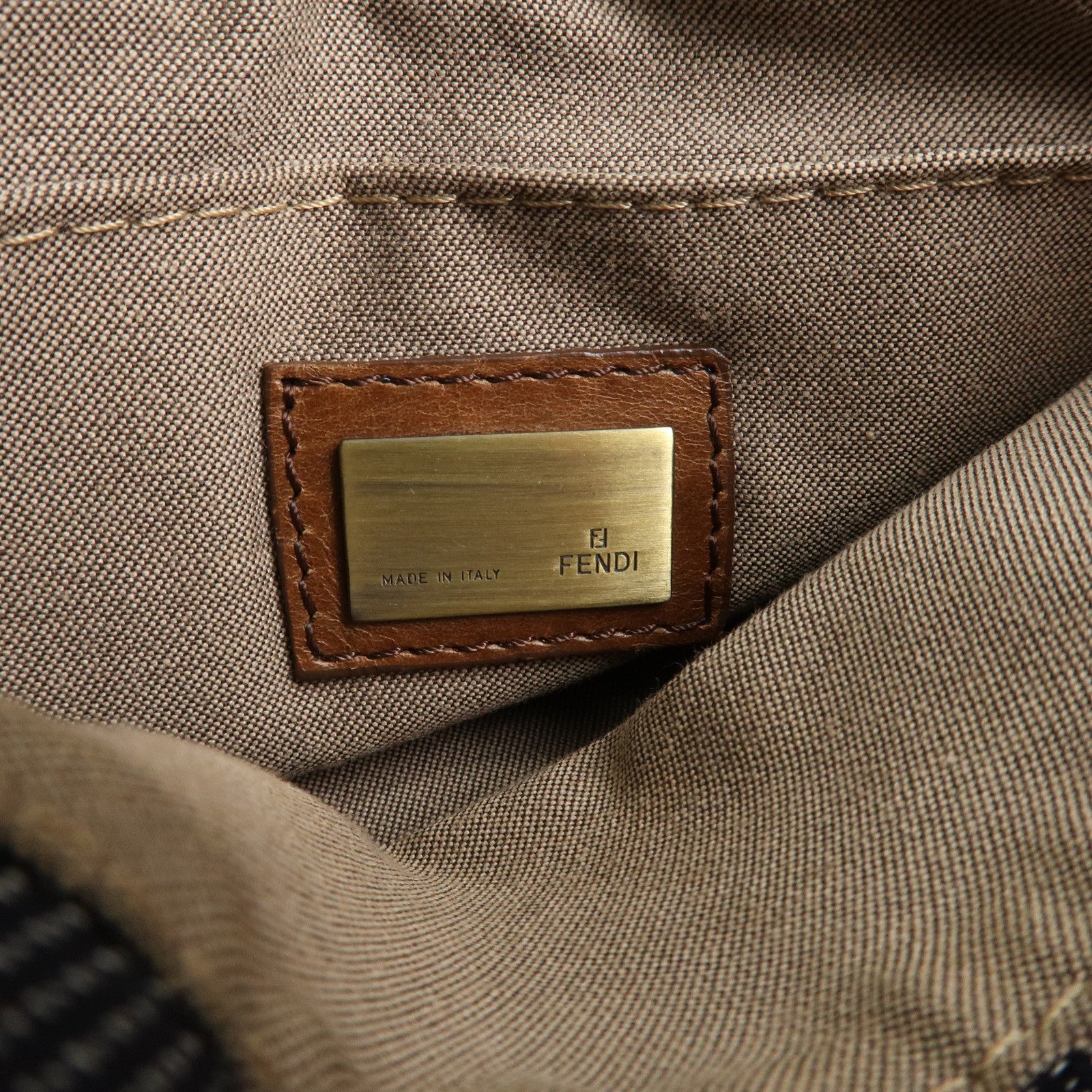 FENDI Zucca Canvas Leather Shoulder Bag Crossbody Bag Navy 7VA155