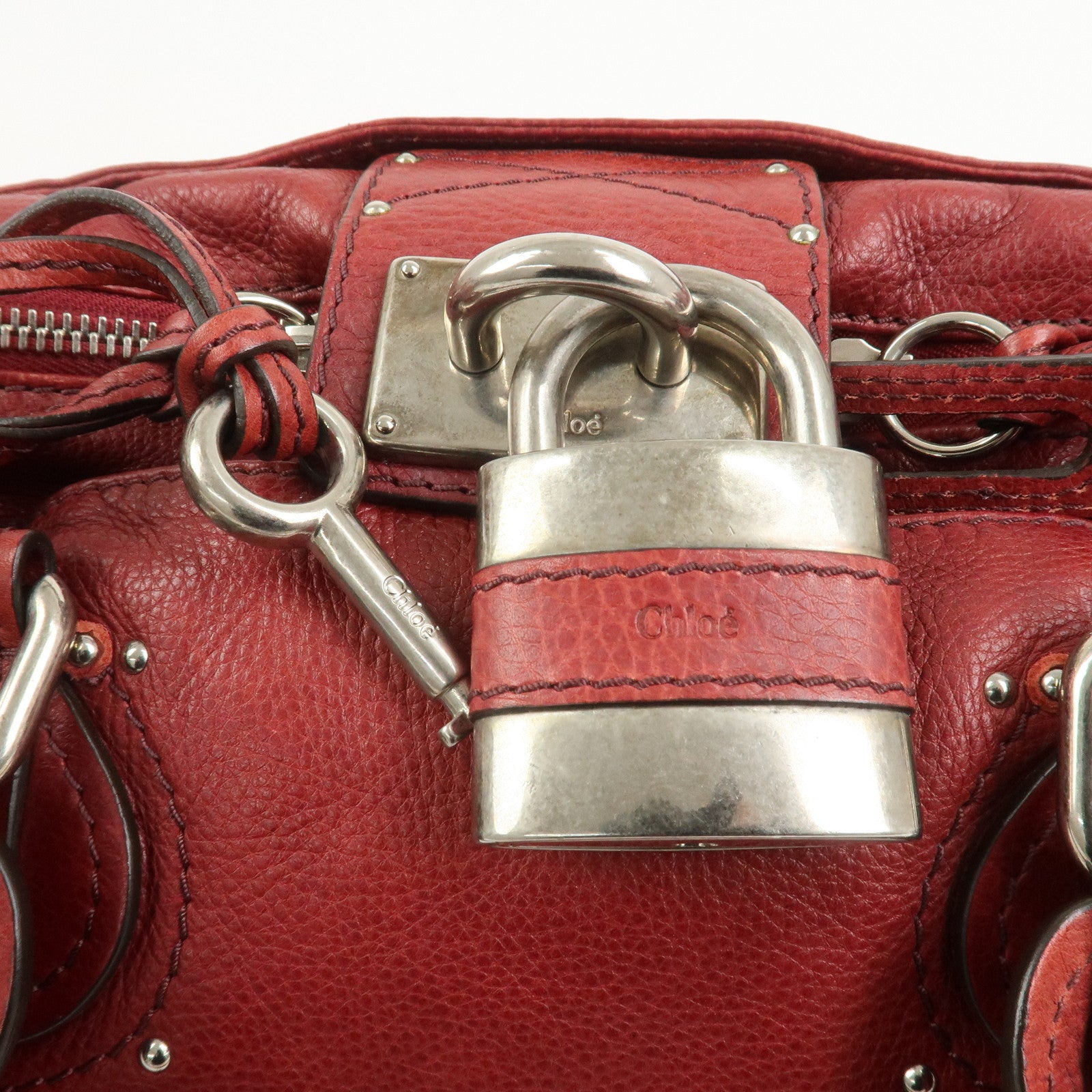 Chloe Paddington Leather Hand Bag Shoulder Bag Red