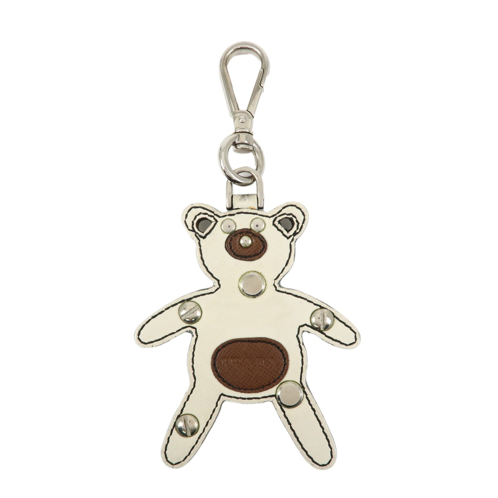 PRADA Saffiano Leather Bear Bag Charm Key Holder Ivory Brown 1AR831
