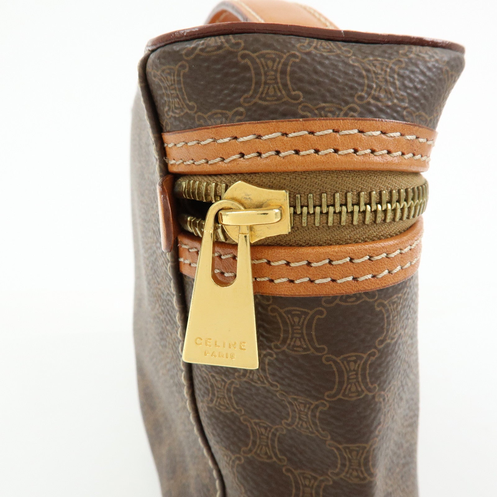 CELINE Macadam PVC Leather Hand Bag Vanity Bag Pouch Brown