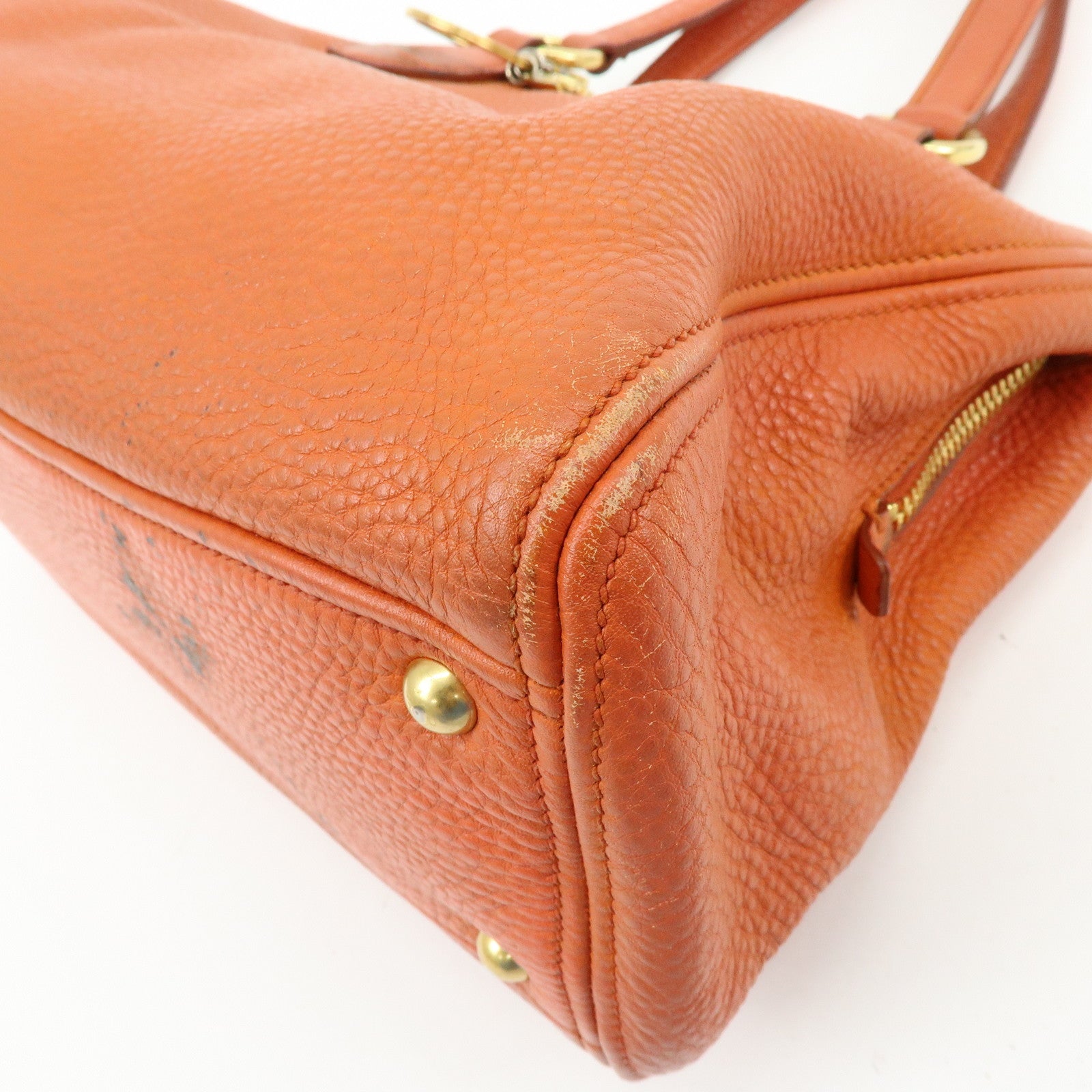 MIU MIU Logo Leather Hand Bag Tote Bag Orange