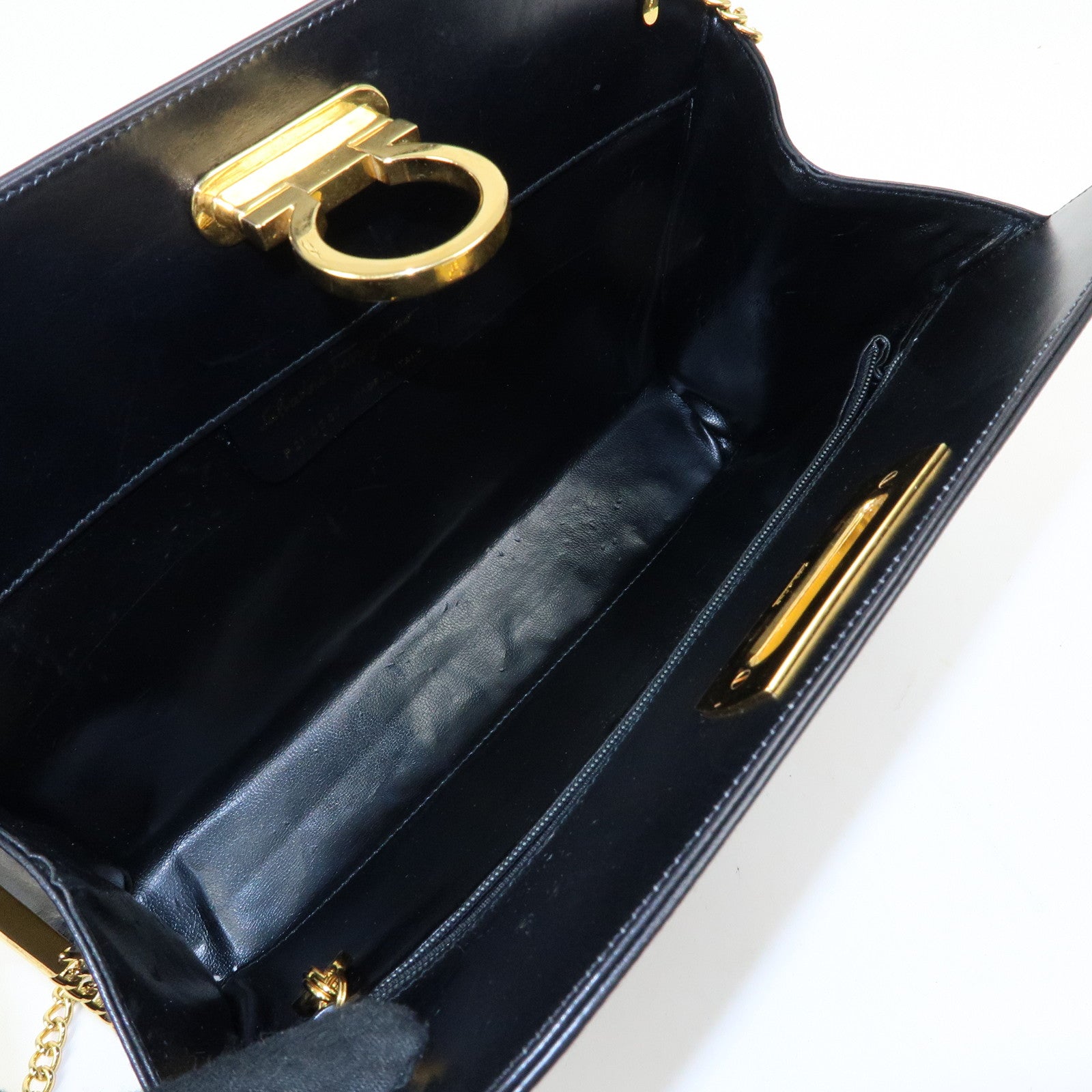 Ferragamo Gancini Leather 2Way Bag Clutch Bag Shoulder Bag Black