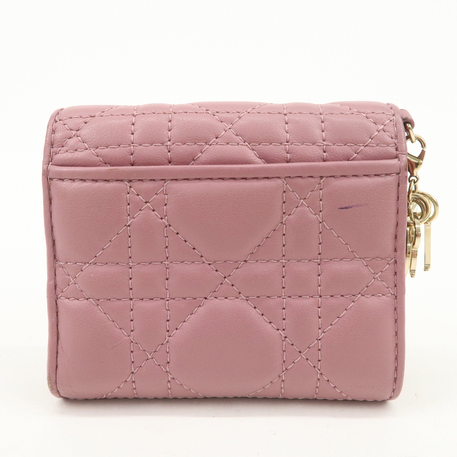 Christian Dior Cannage Leather Tri-fold Compact Wallet Pink