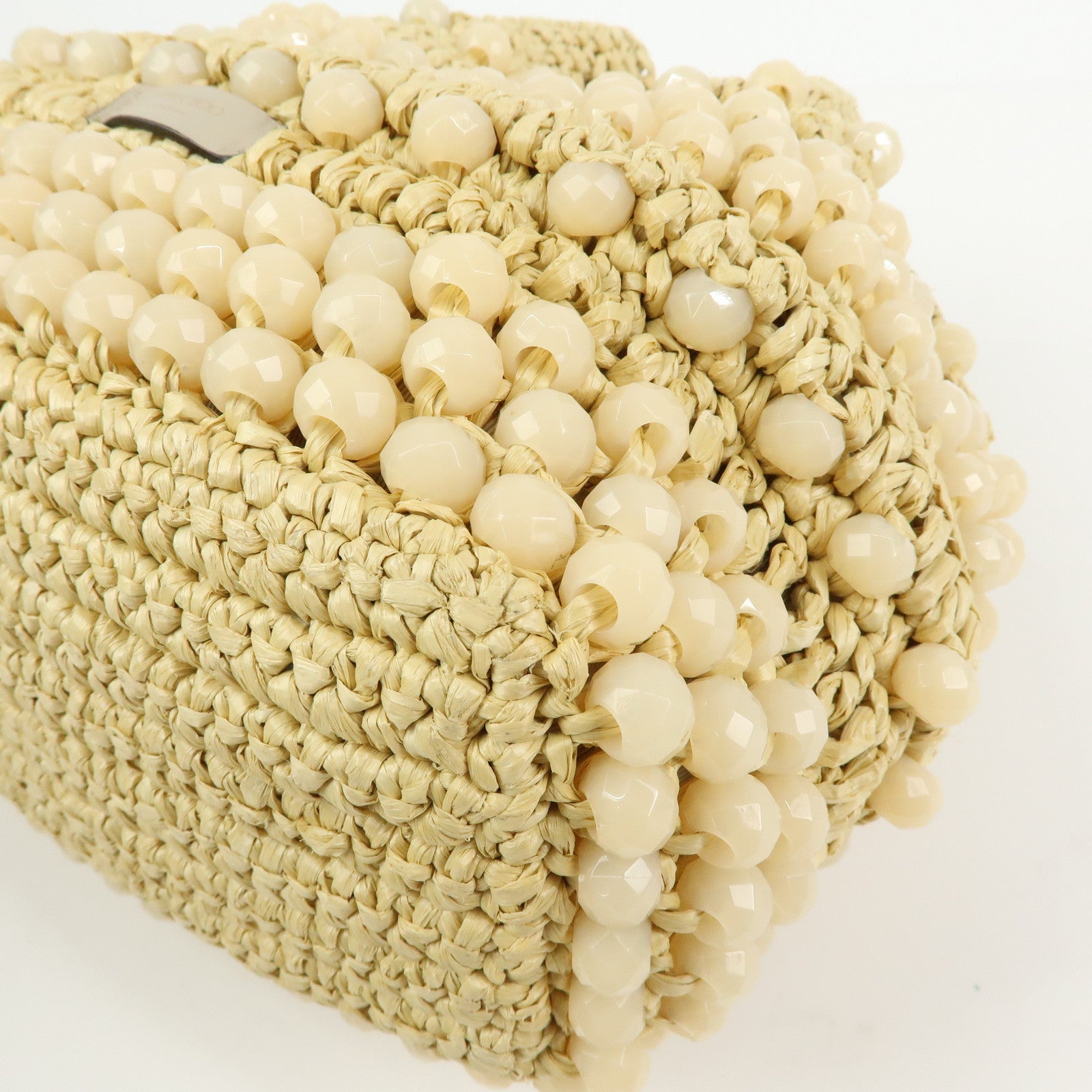 JIMMY CHOO Bon Bon Raffia Leather Hand Bag Beige