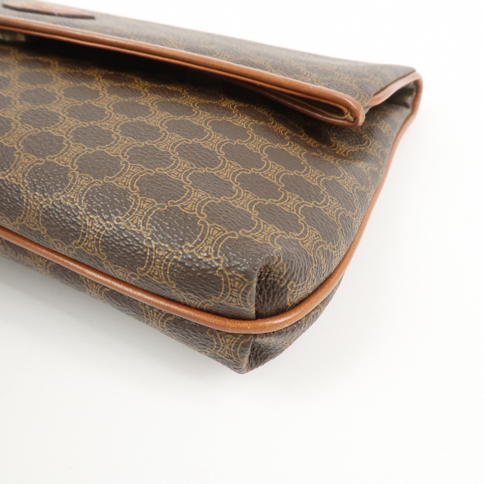 CELINE Macadam PVC Leather Clutch Bag Pouch Brown