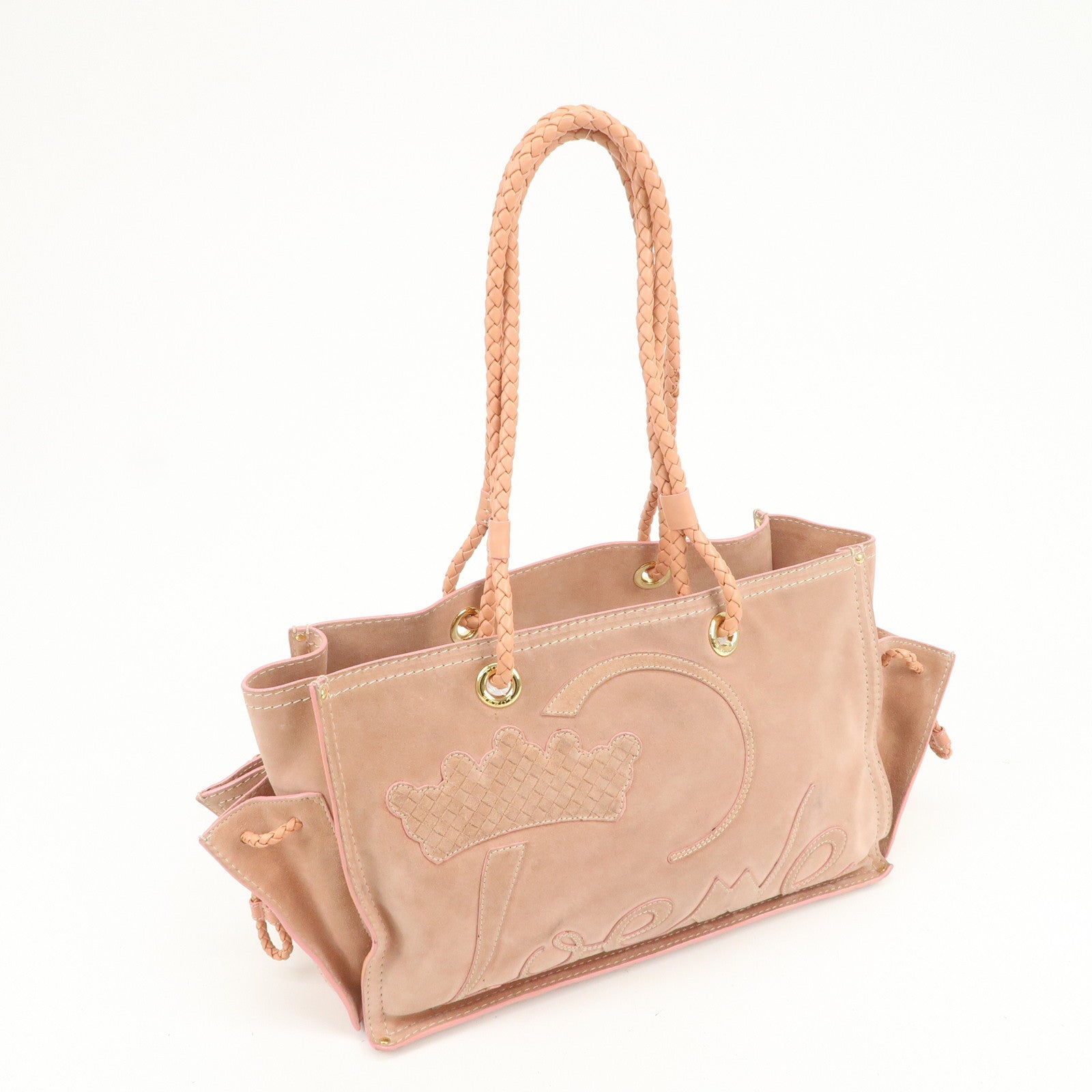 LOEWE Logo Suede Leather Tote Bag Shoulder Bag Pink