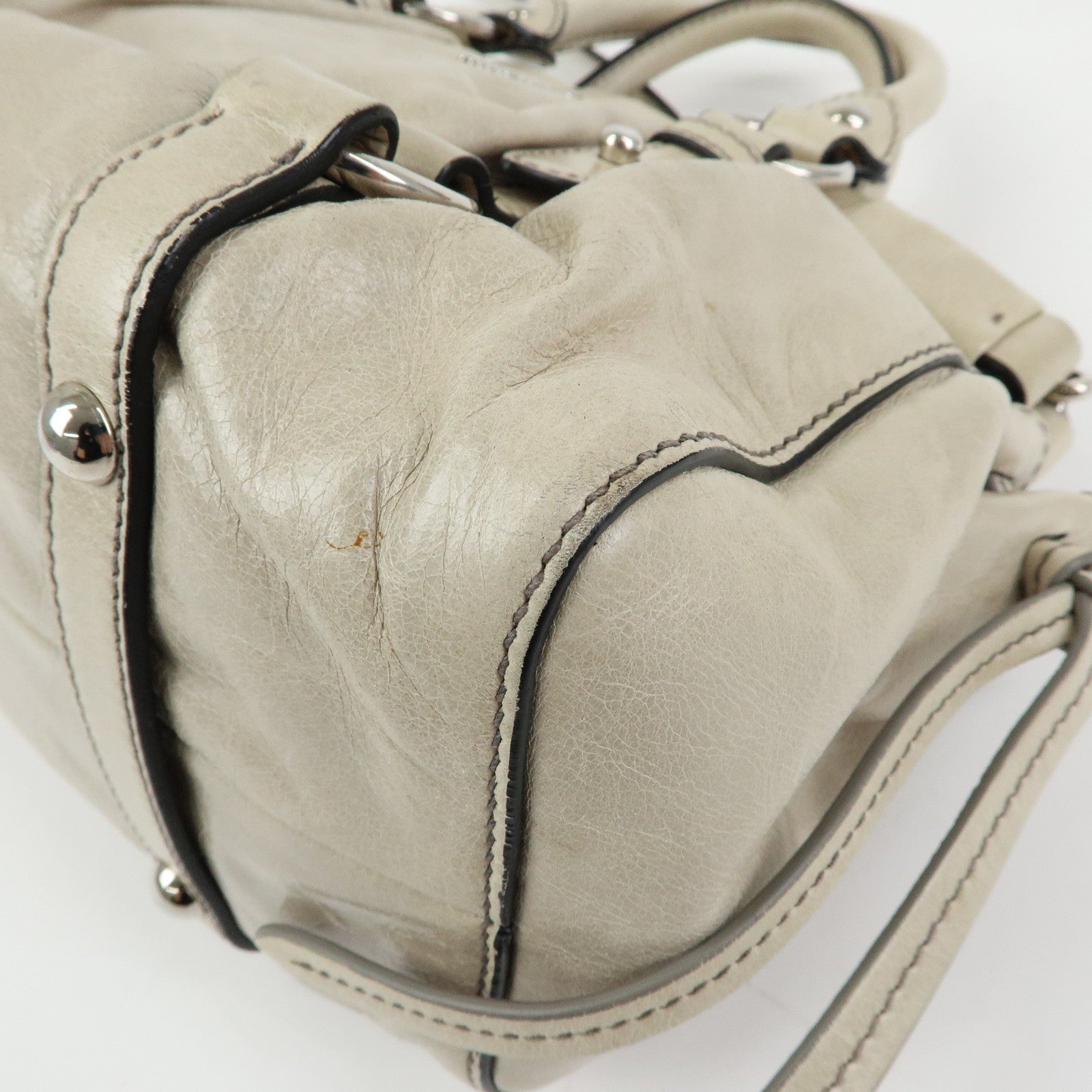 MIU MIU Logo Leather 2Way Bag Hand Bag Shoulder Bag Gray