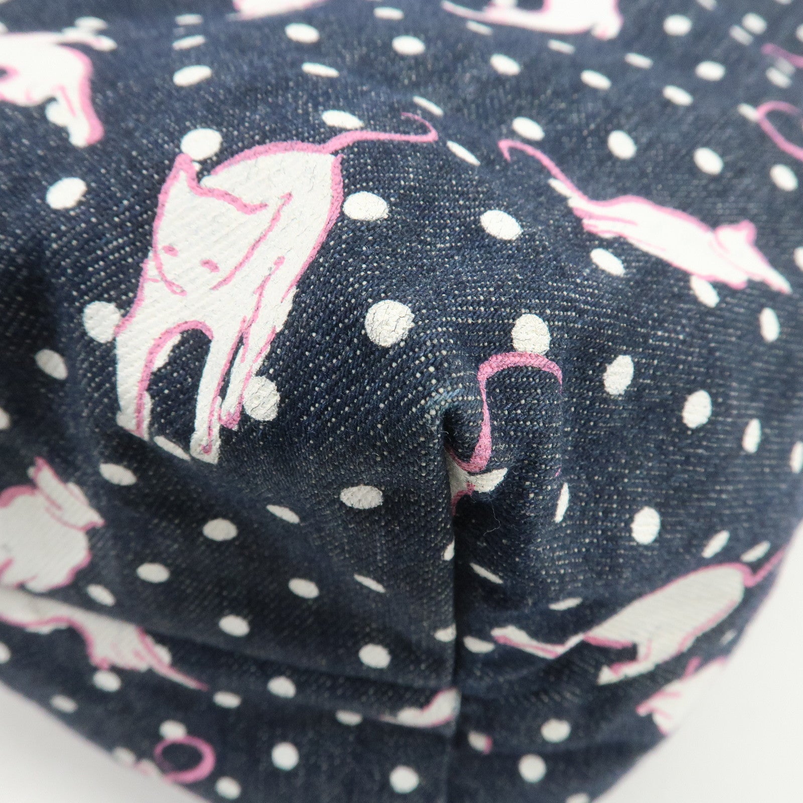MIU MIU Cats & Dots Print Denim 2Way Tote Bag Blue