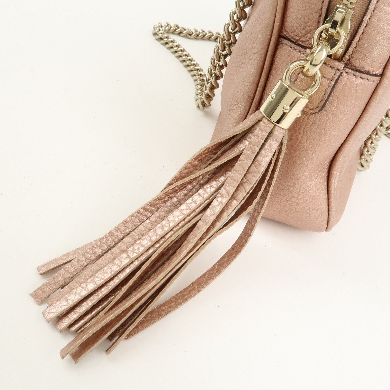 GUCCI SOHO Interlocking G Leather Shoulder Bag Metallic Pink 308983