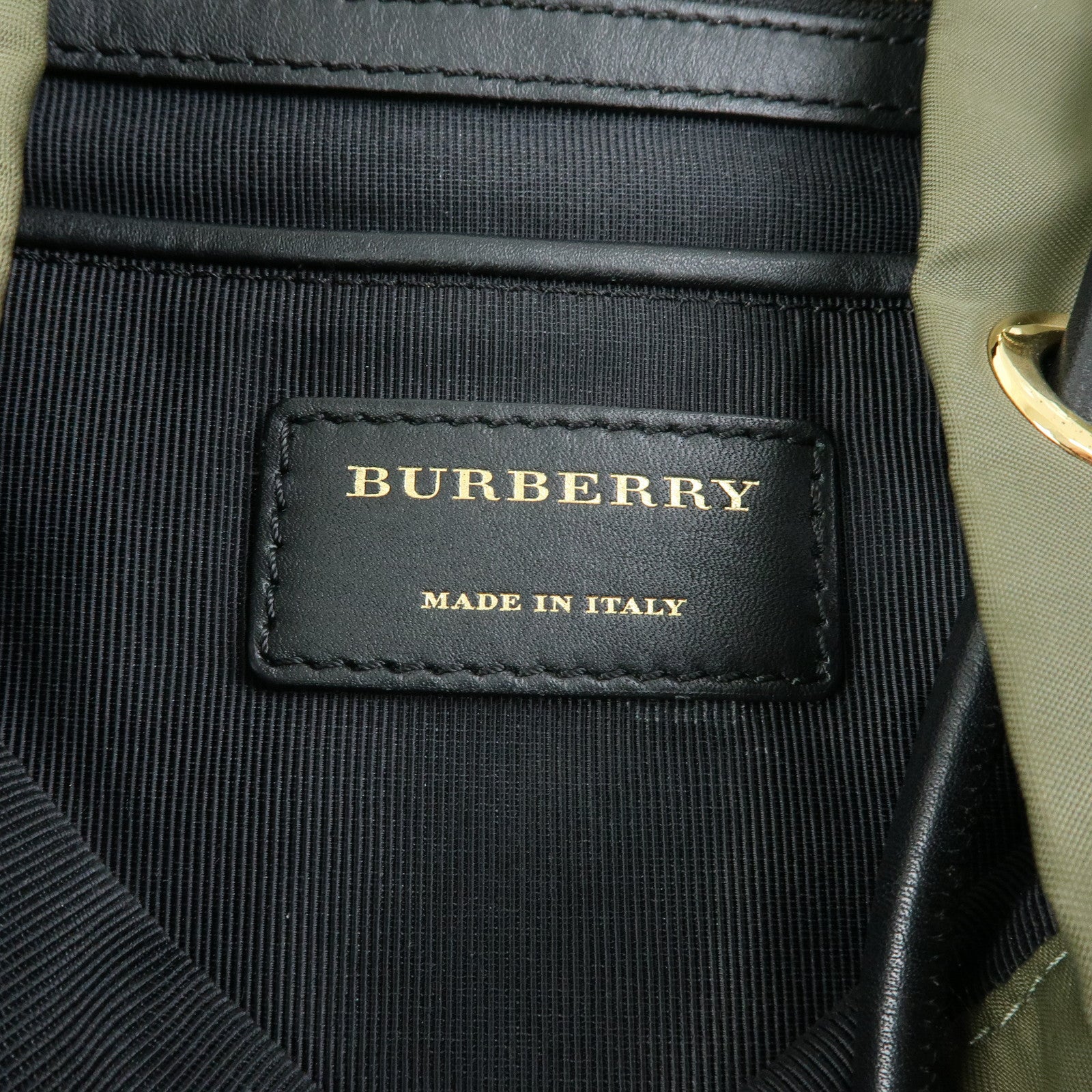 BURBERRY Logo Nylon Leather Backpack Rucksuck Khaki Black