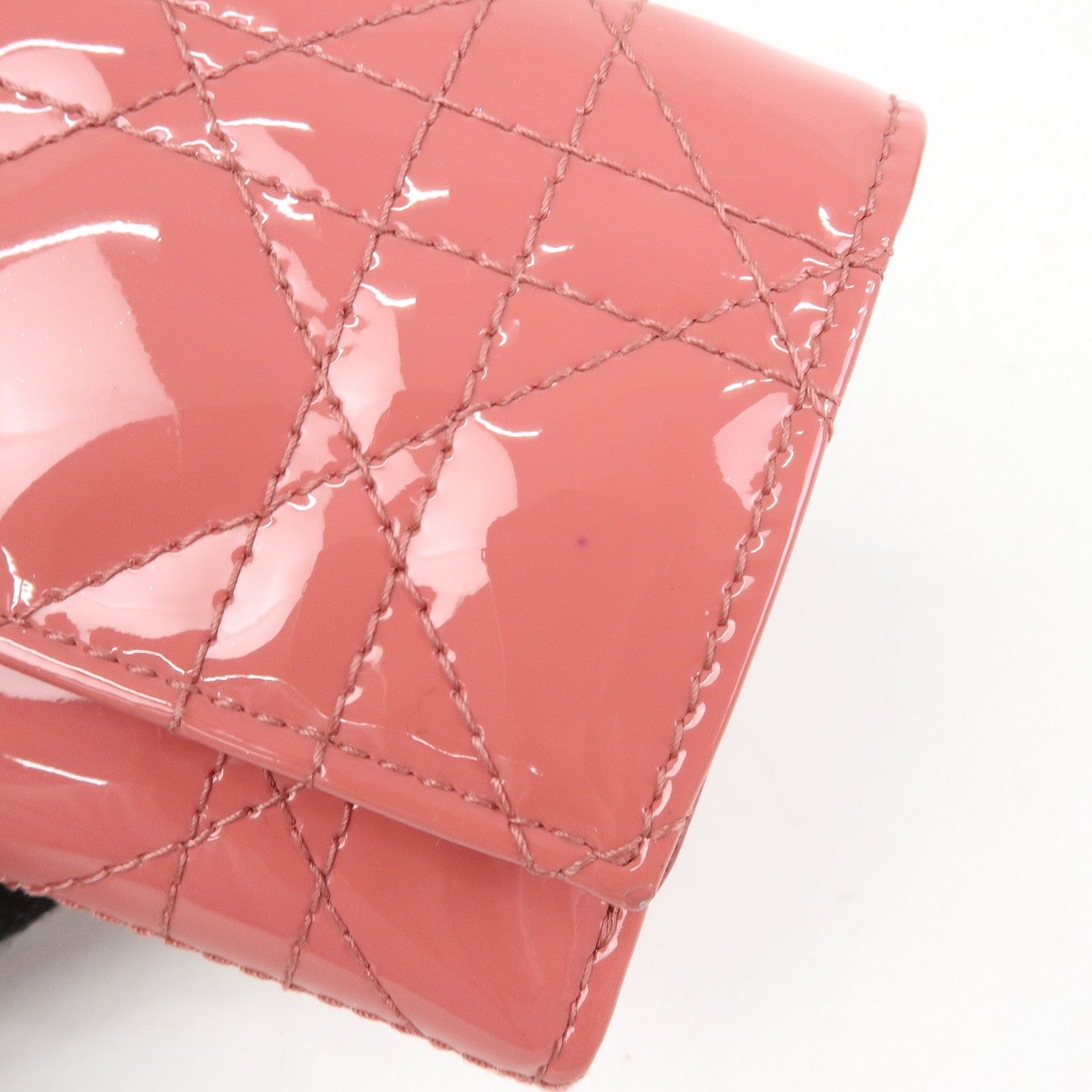 Christian Dior Cannage Patent Leather Bi-fold Compact Wallet Pink