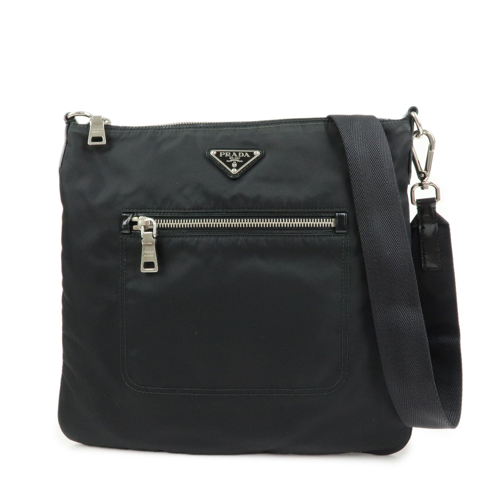 PRADA Triangle Logo Nylon Shoulder Bag Crossbody Bag Black BT0715