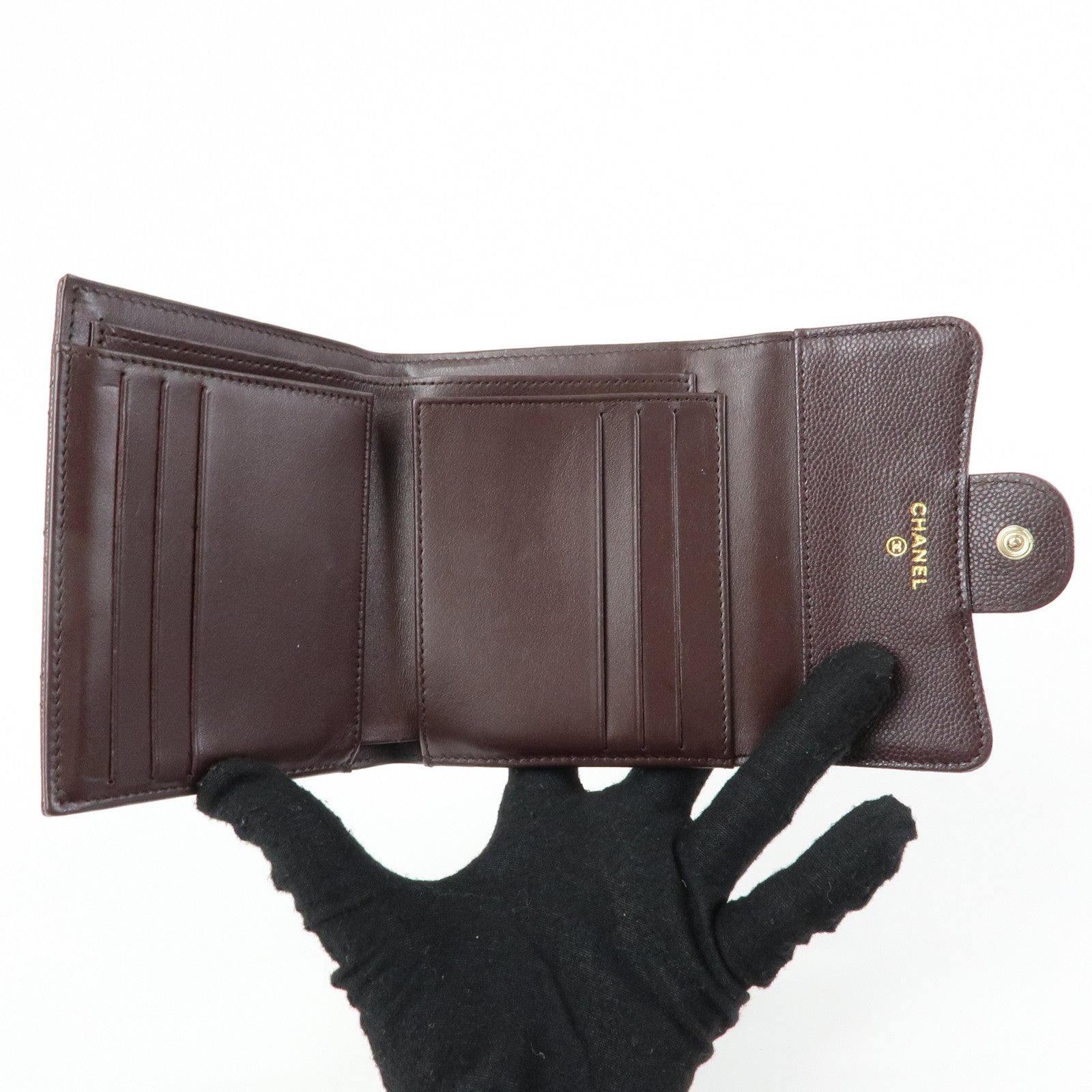 CHANEL Matelasse Caviarskin Small Tri-fold Wallet Brown AP0231