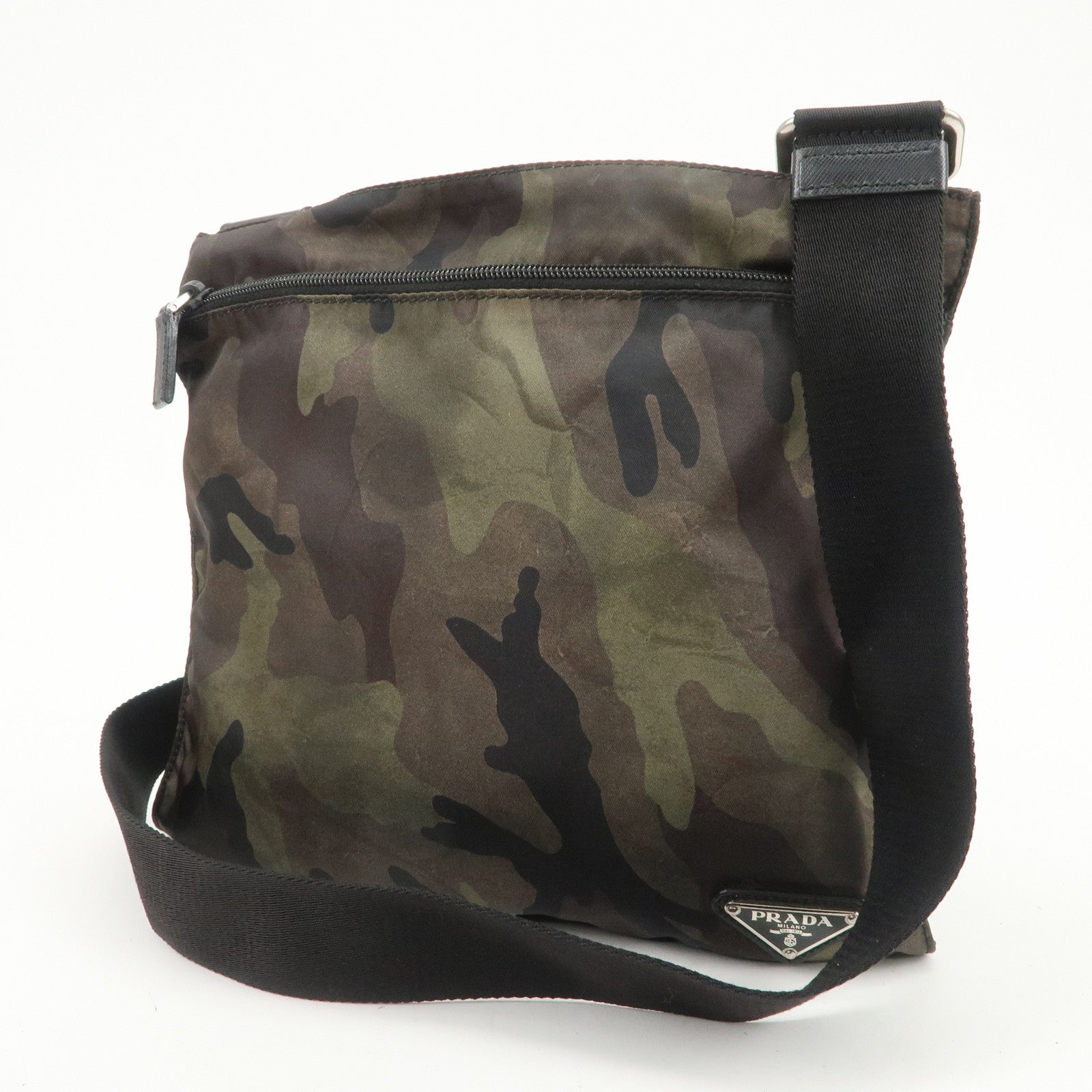 PRADA Triangle Logo Nylon Shoulder Bag Crossbody Bag Green VA0886