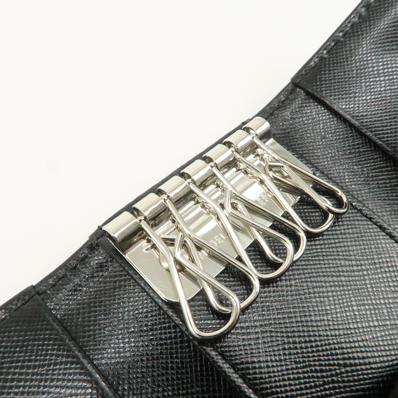 PRADA Nylon Saffiano Leather 6 Rings Key Case Black M222A