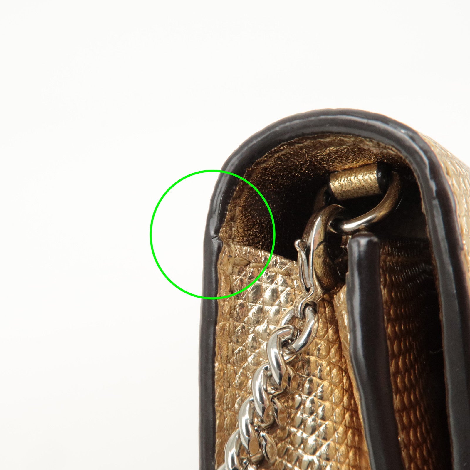 JIMMY CHOO Leather Rhine Stone Chain Wallet Gold Silver HDW Used