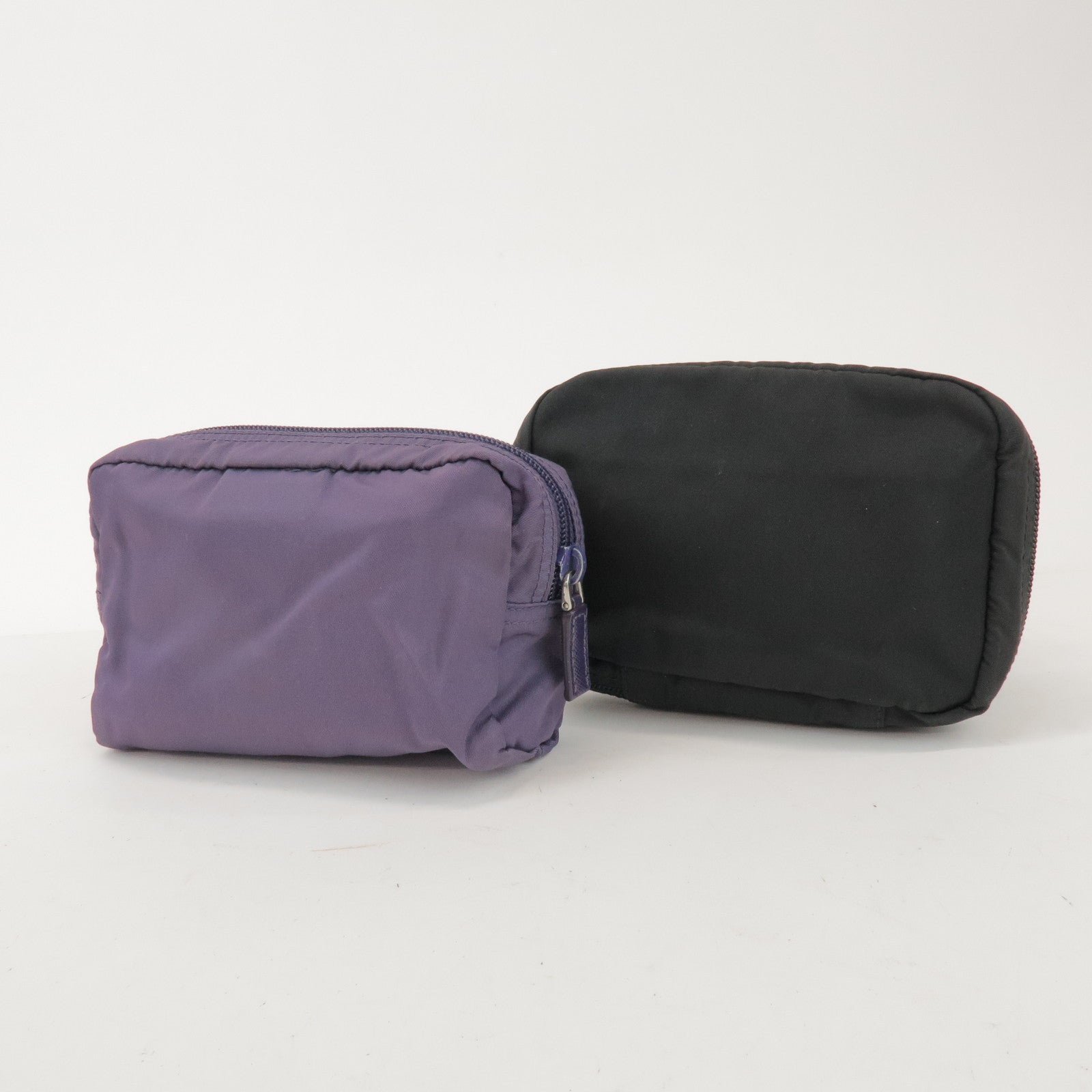 PRADA Triangle Logo Nylon Set of 2 Pouch Black Purple