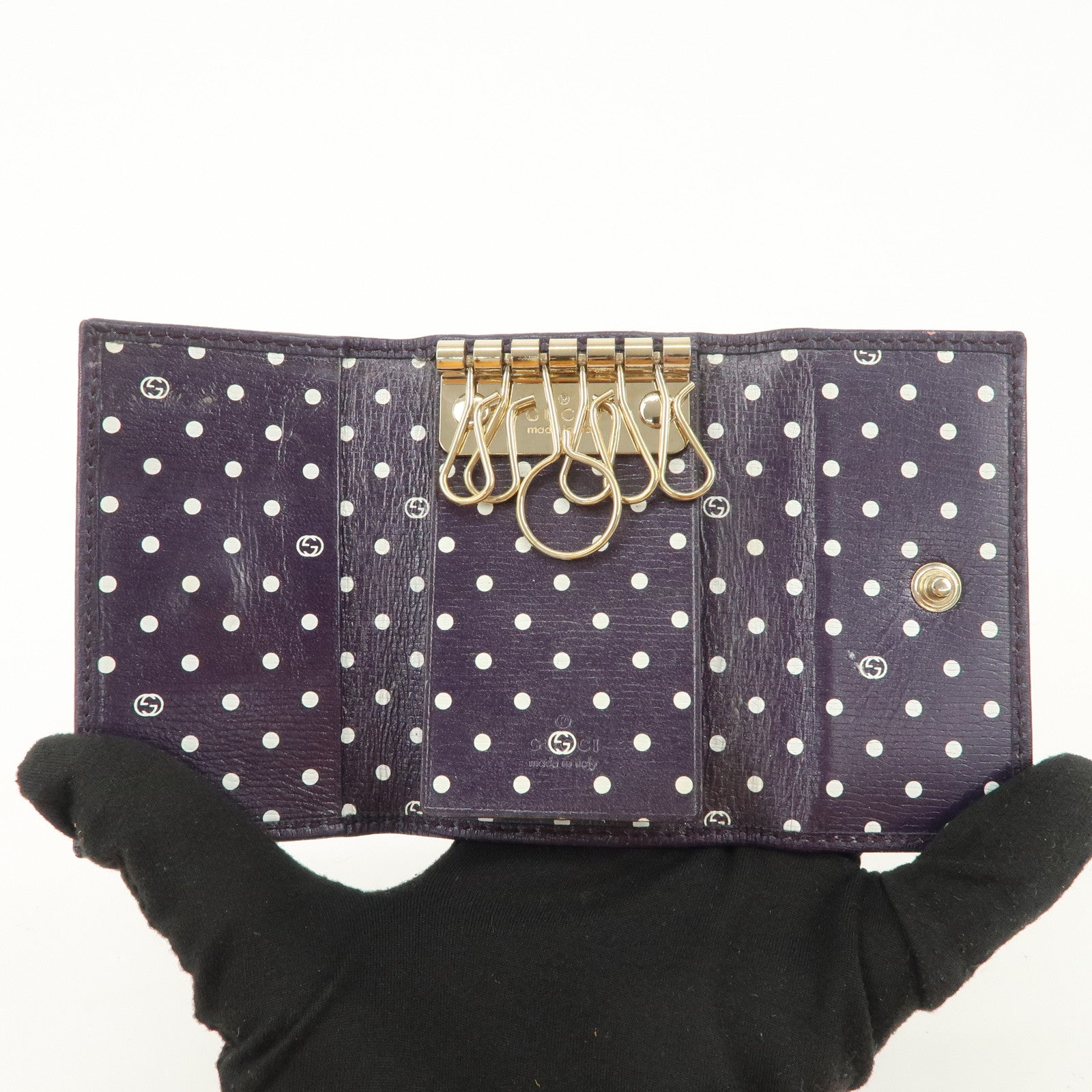 GUCCI Interlocking G Leather 6 Rings Key Case Purple 309706