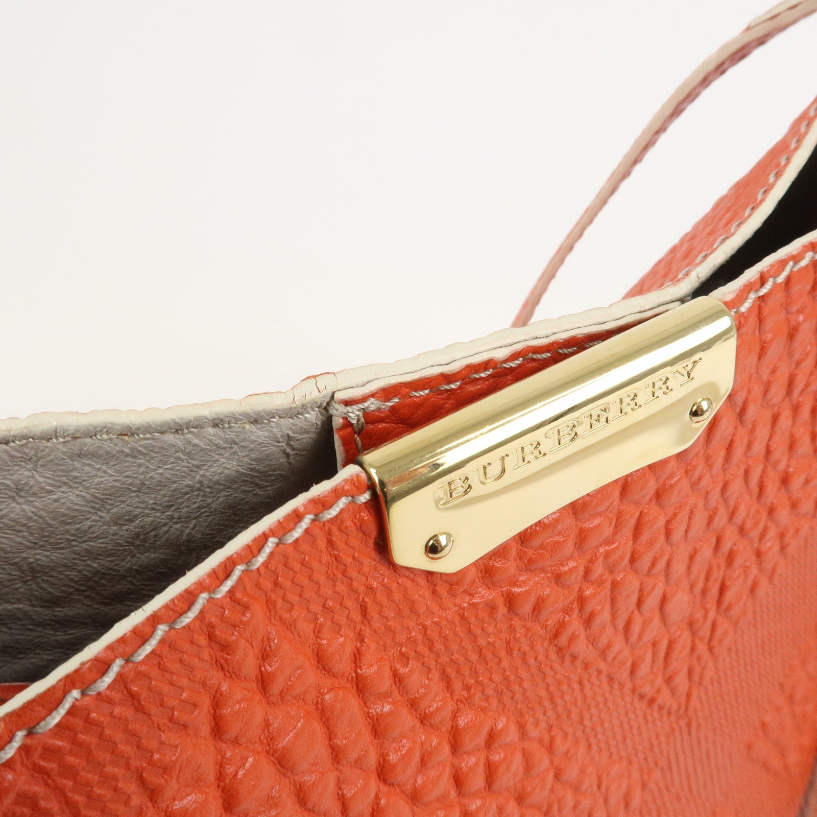 BURBERRY Logo Leather Shoulder Bag Hand Bag Orange