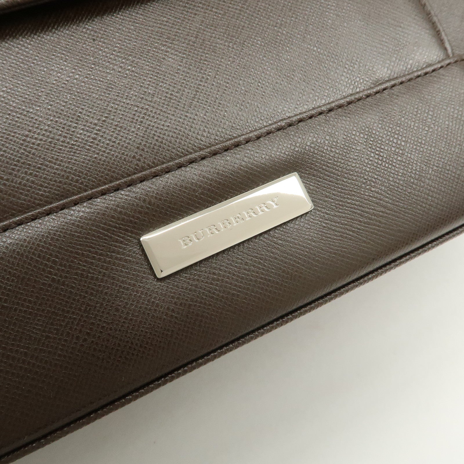 BURBERRY Logo Leather Hand Bag Brown