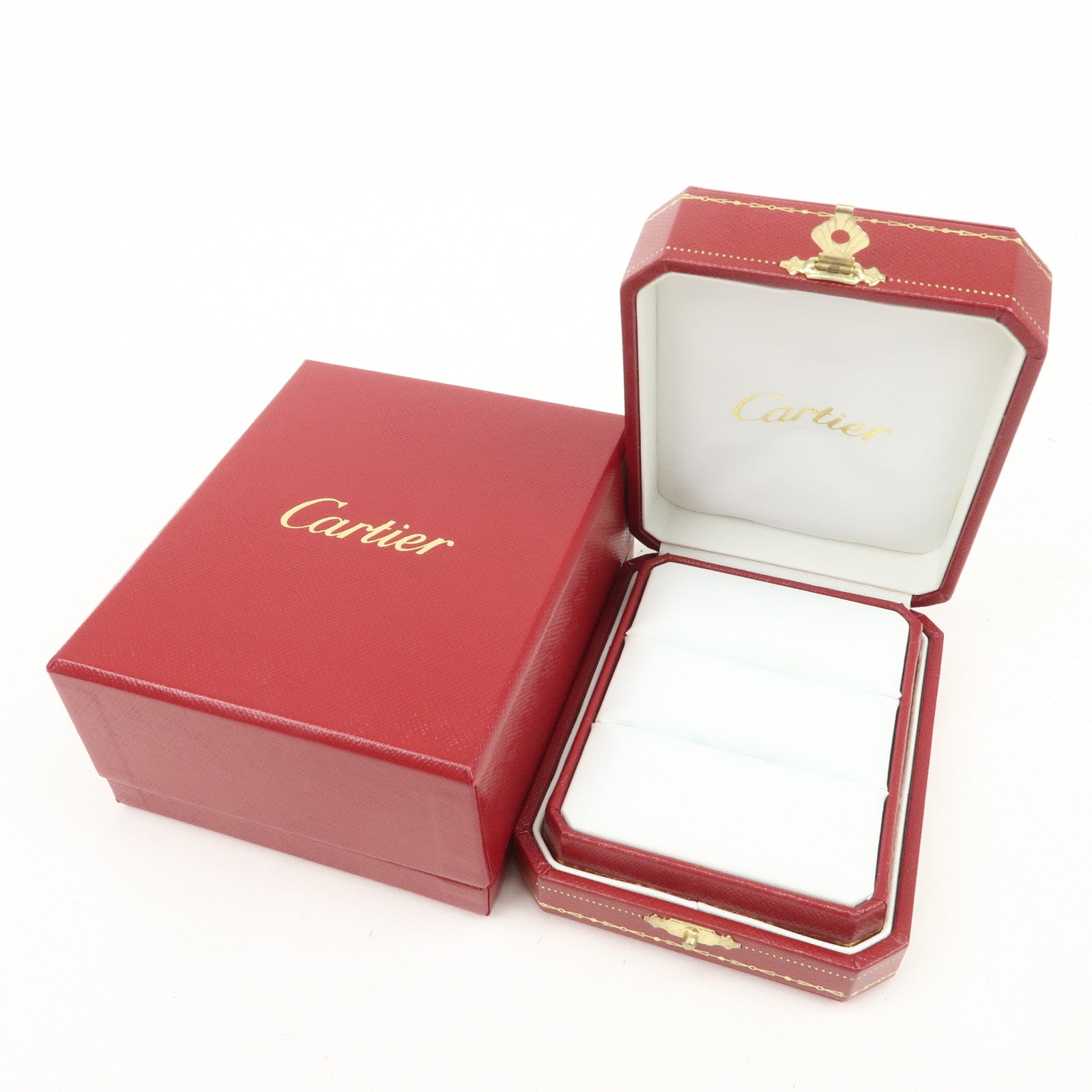 Cartier Set of 3 Jewelry Boxes Pair Ring Boxes Red Gold