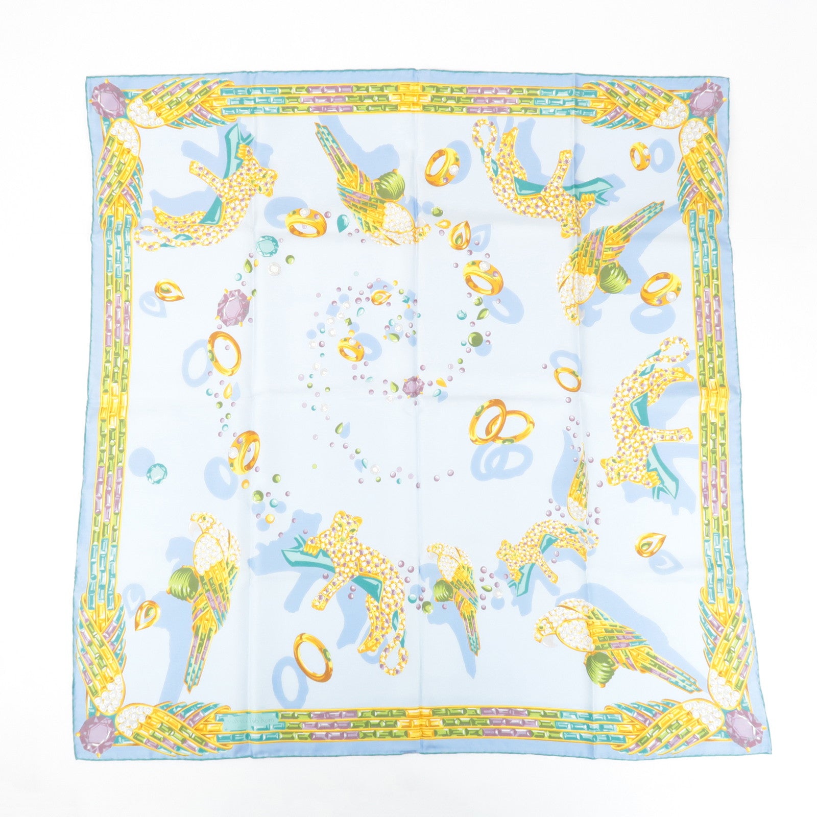 Cartier 100% Silk Scarf Light Blue Multicolor Used