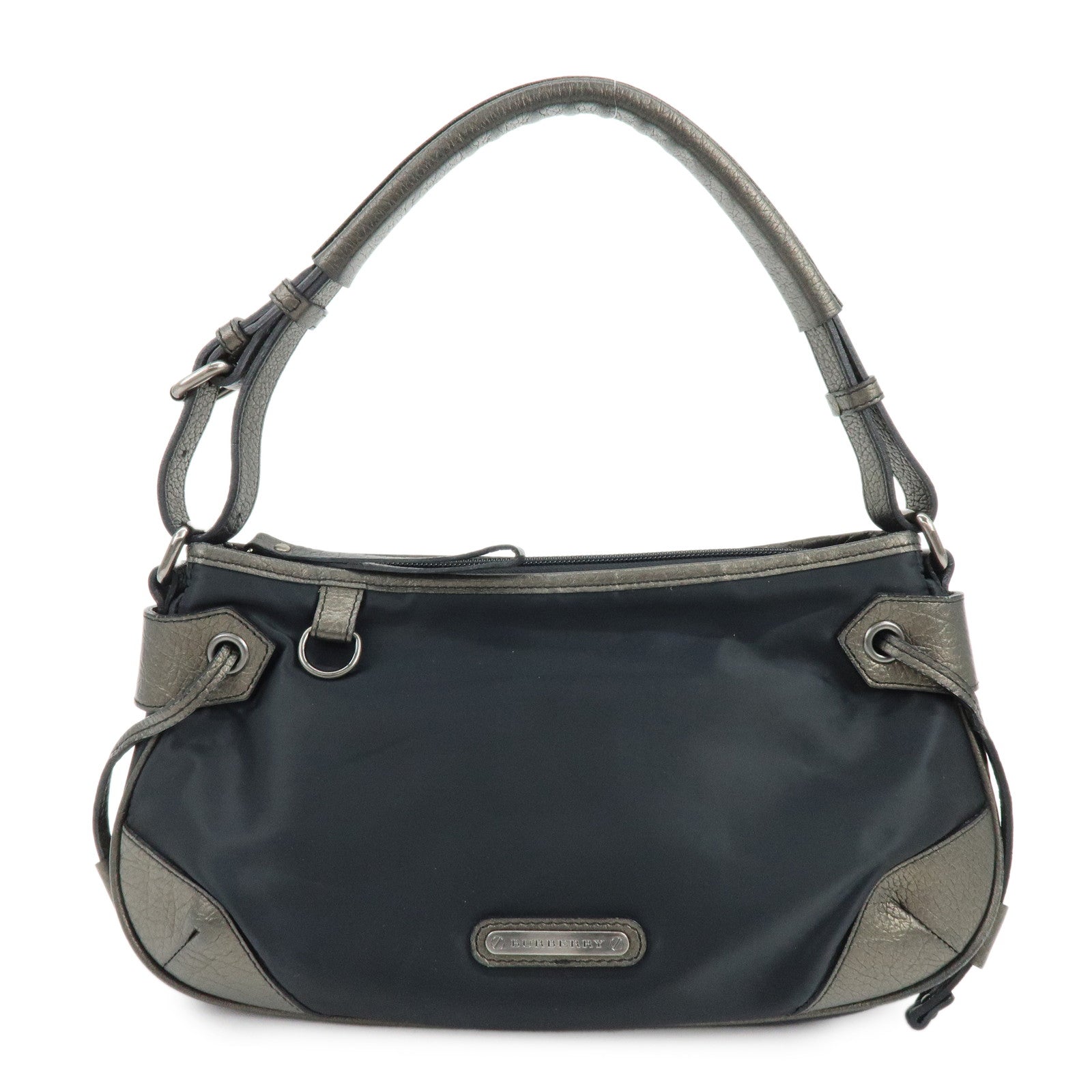 BURBERRY Logo Nylon Leather Shoulder Bag Hand Bag Black Bronze