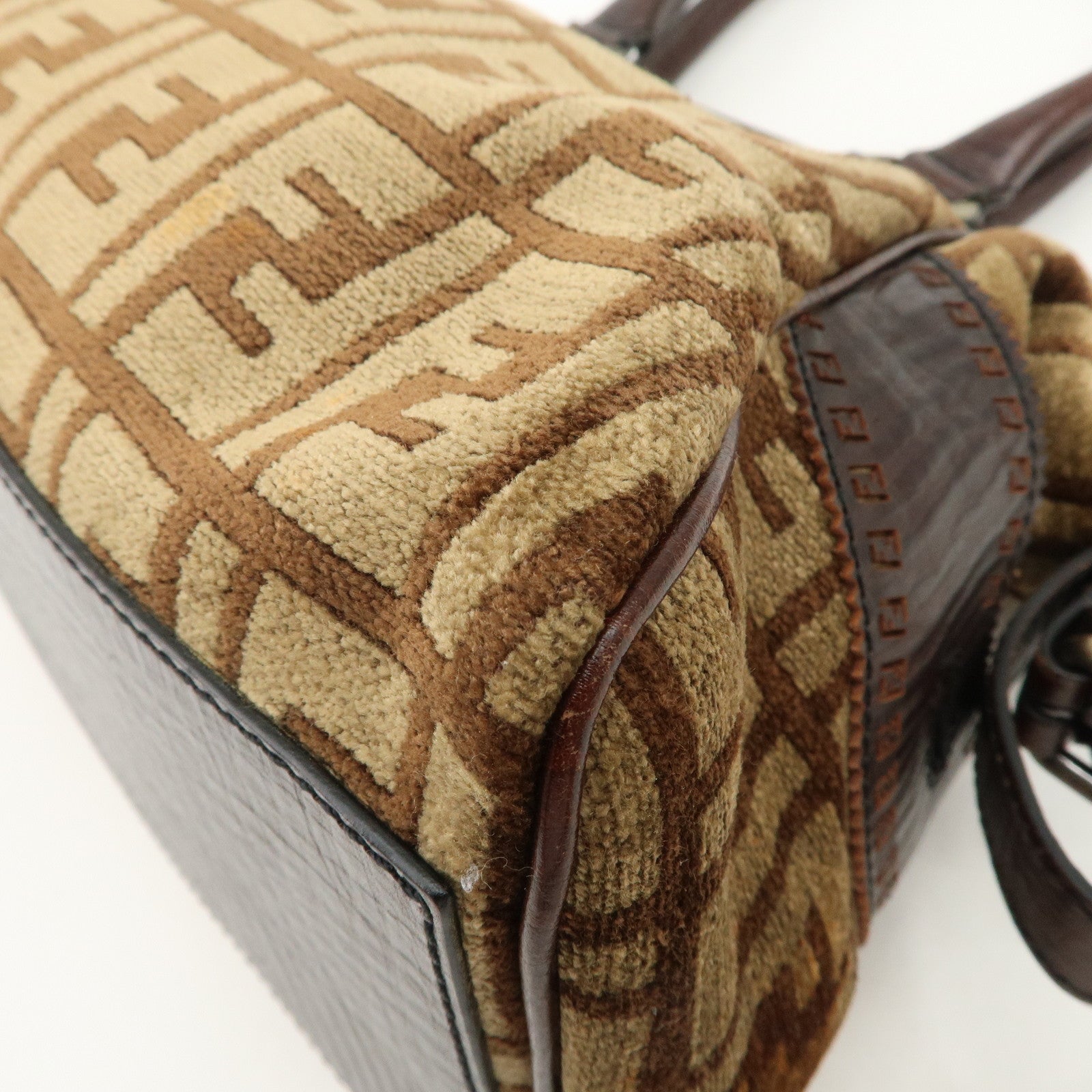 FENDI Suede Leather Ethnico Tote Bag Shoulder Bag Brown 8BN157