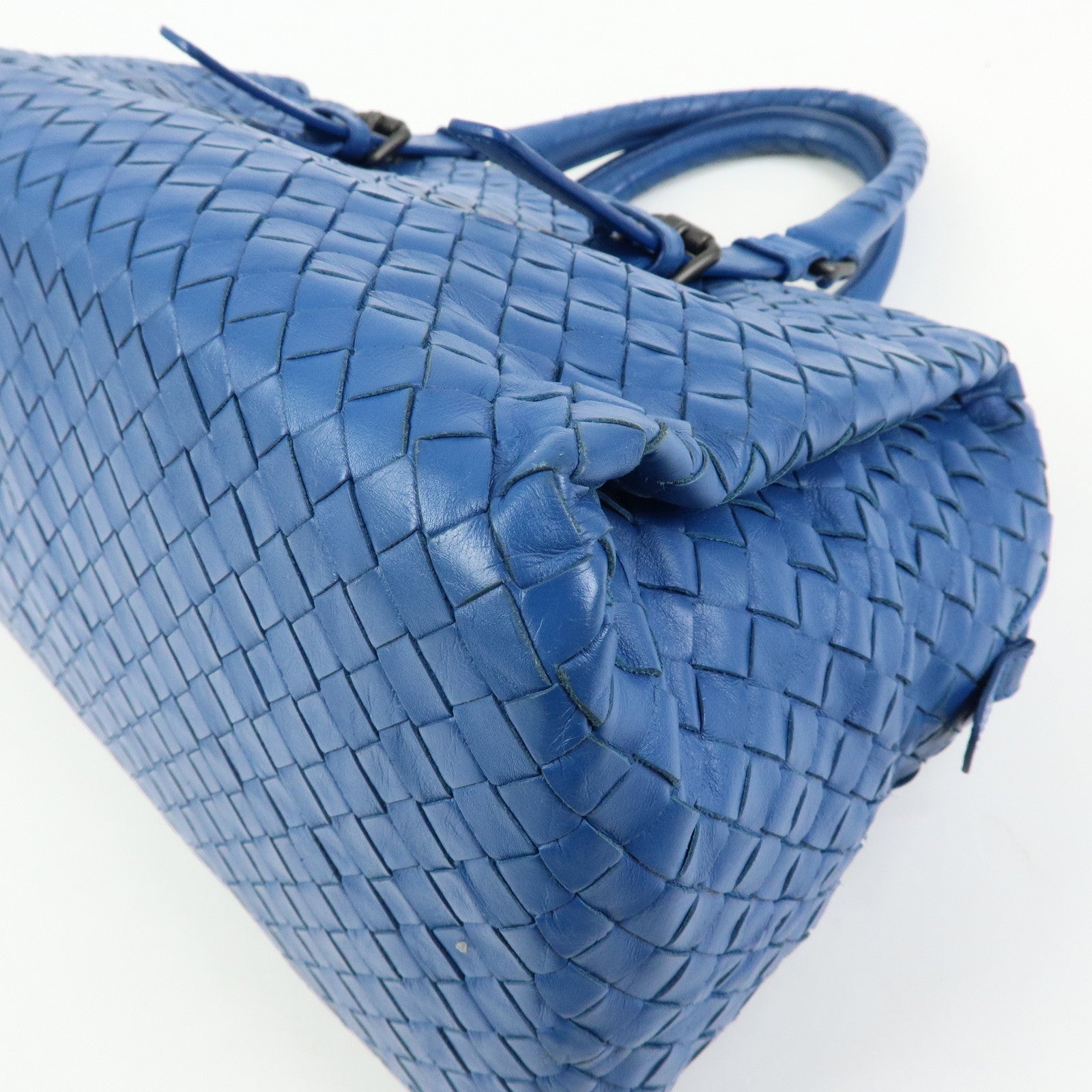 BOTTEGA VENETA Intrecciato Nappa Leather Boston Bag Hand Bag Blue
