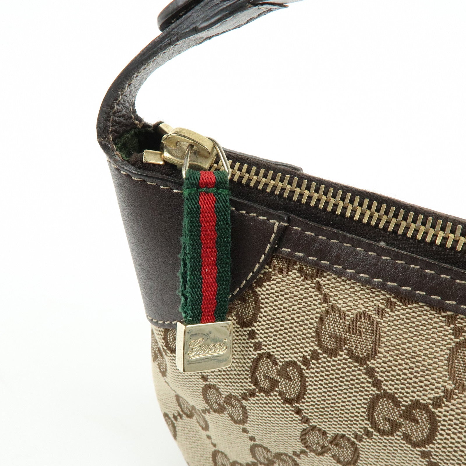 GUCCI Sherry Canvas Leather Accessory Pouch Hand Bag Beige 224093